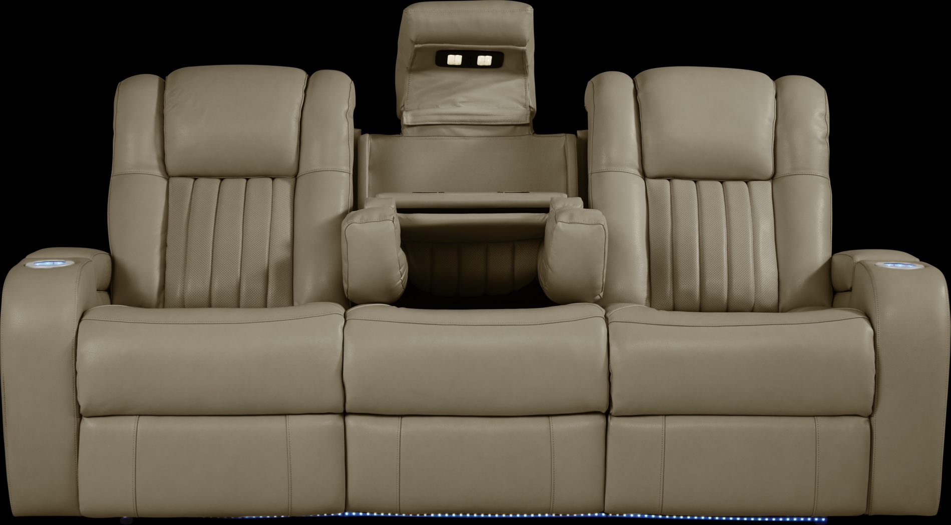 Cenova Taupe Leather 7 Pc Living Room with Power Reclining Sofa - Thumbnail - Image 4