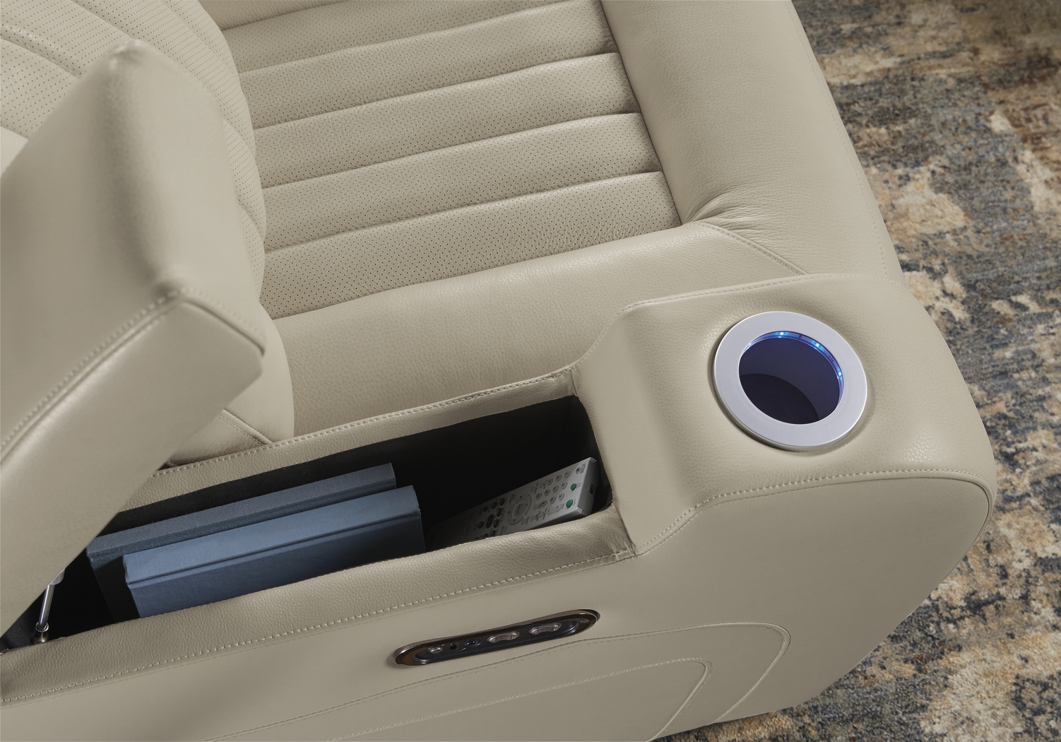 Cenova Taupe Leather 7 Pc Living Room with Power Reclining Sofa - Thumbnail - Image 6