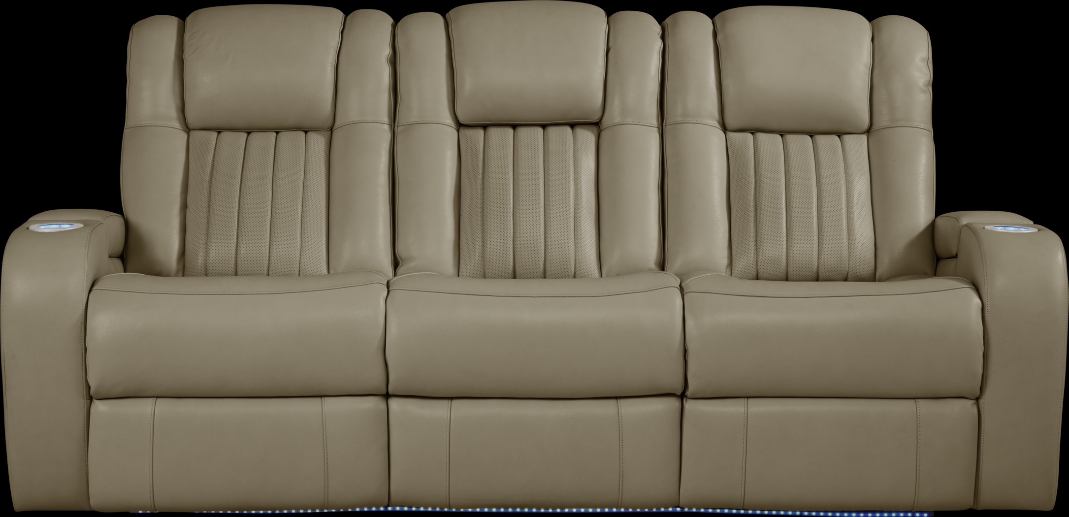 Cenova Taupe Leather Dual Power Reclining Sofa - Thumbnail - Image 1