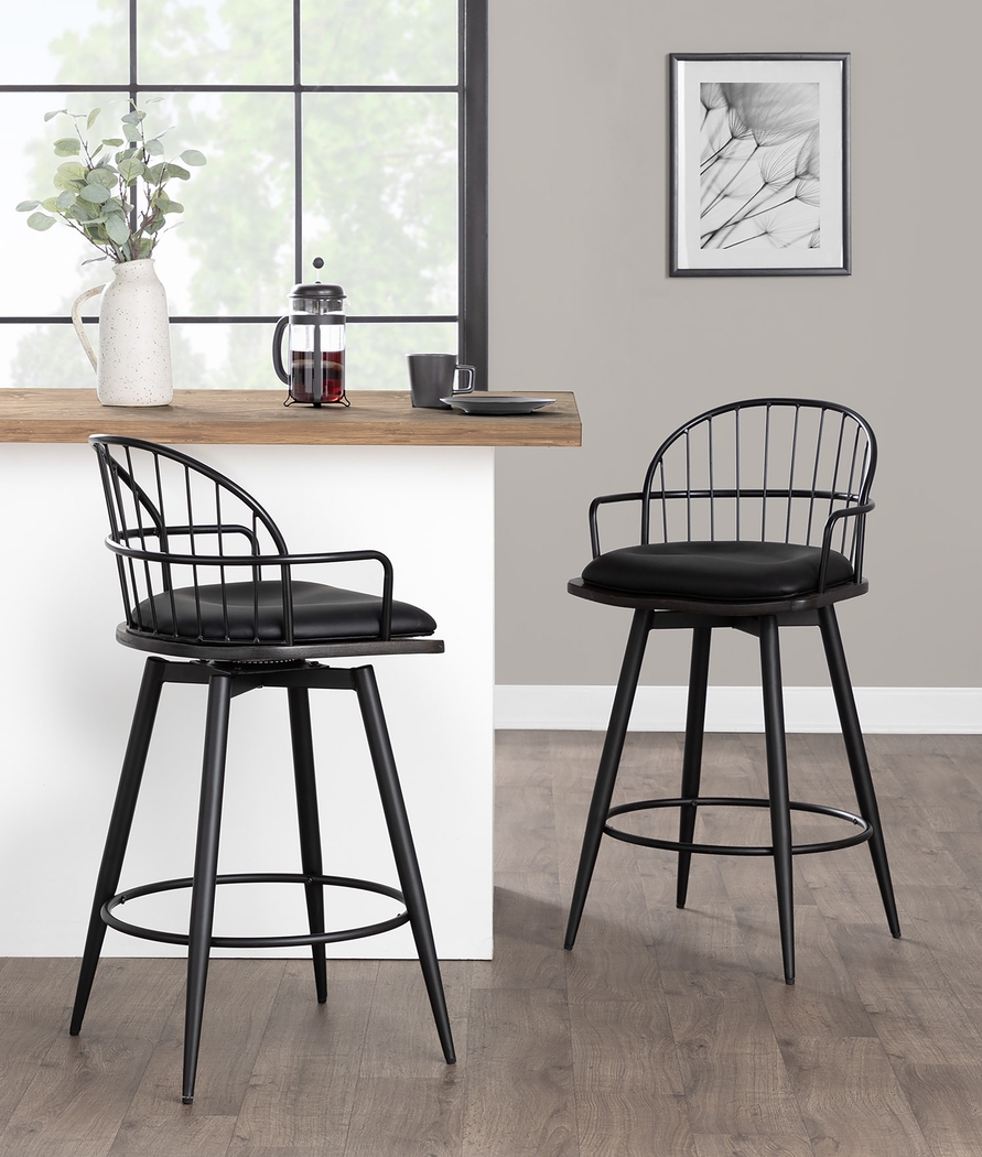 Charlias II Black Swivel Counter Height Stool, Set of 2 - Thumbnail - Image 4