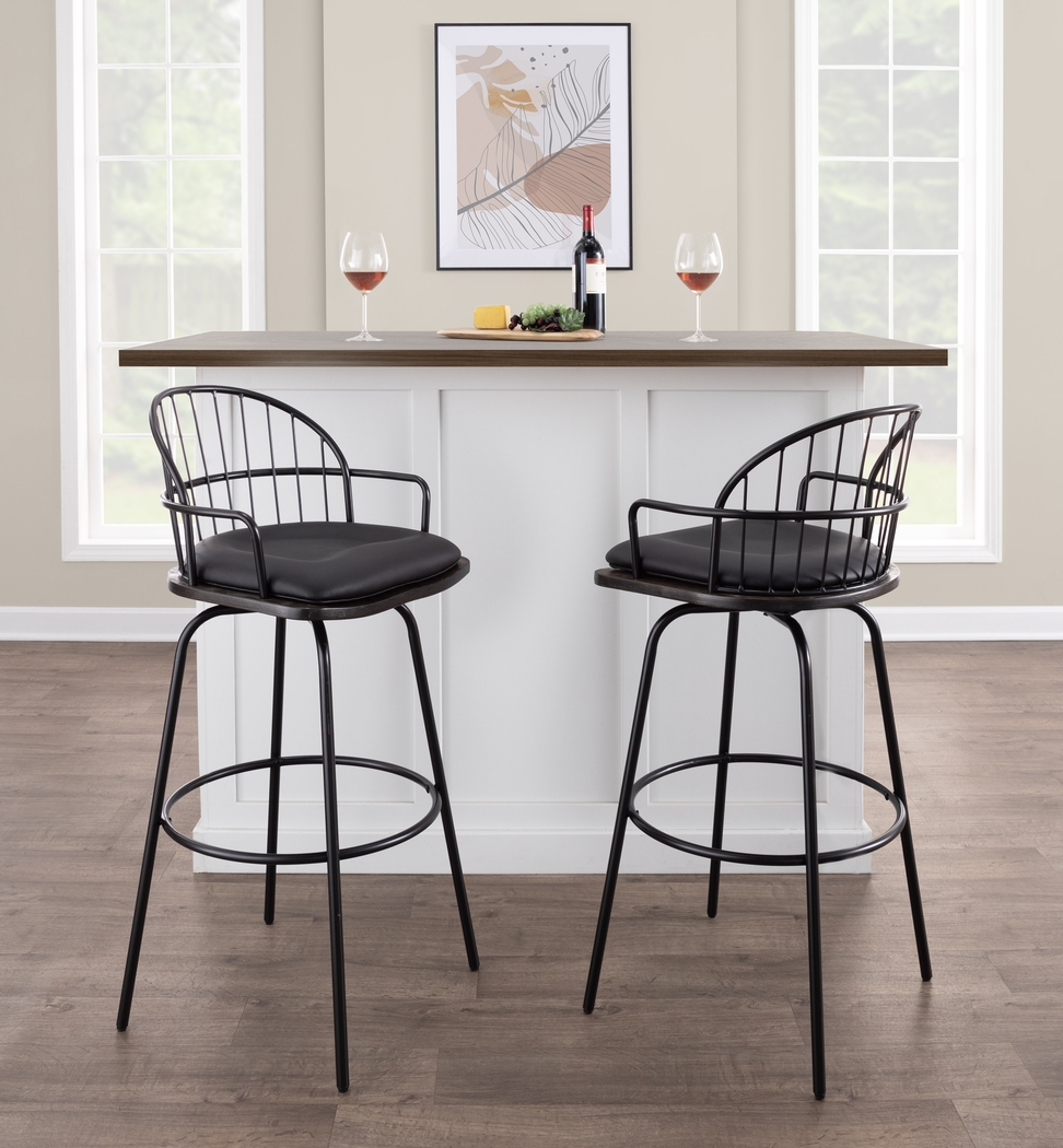 Charlias III Black Swivel Barstool, Set of 2 - Thumbnail - Image 2