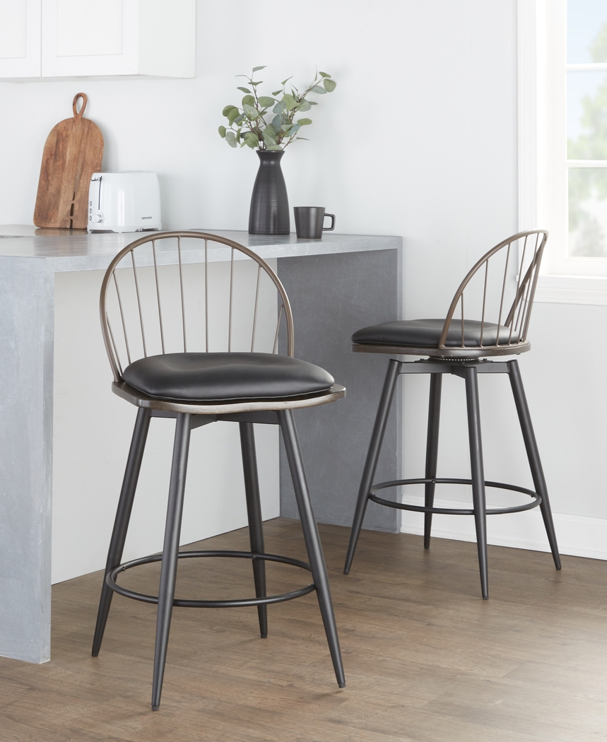 Charlias V Black Swivel Counter Height Stool, Set of 2 - Thumbnail - Image 2