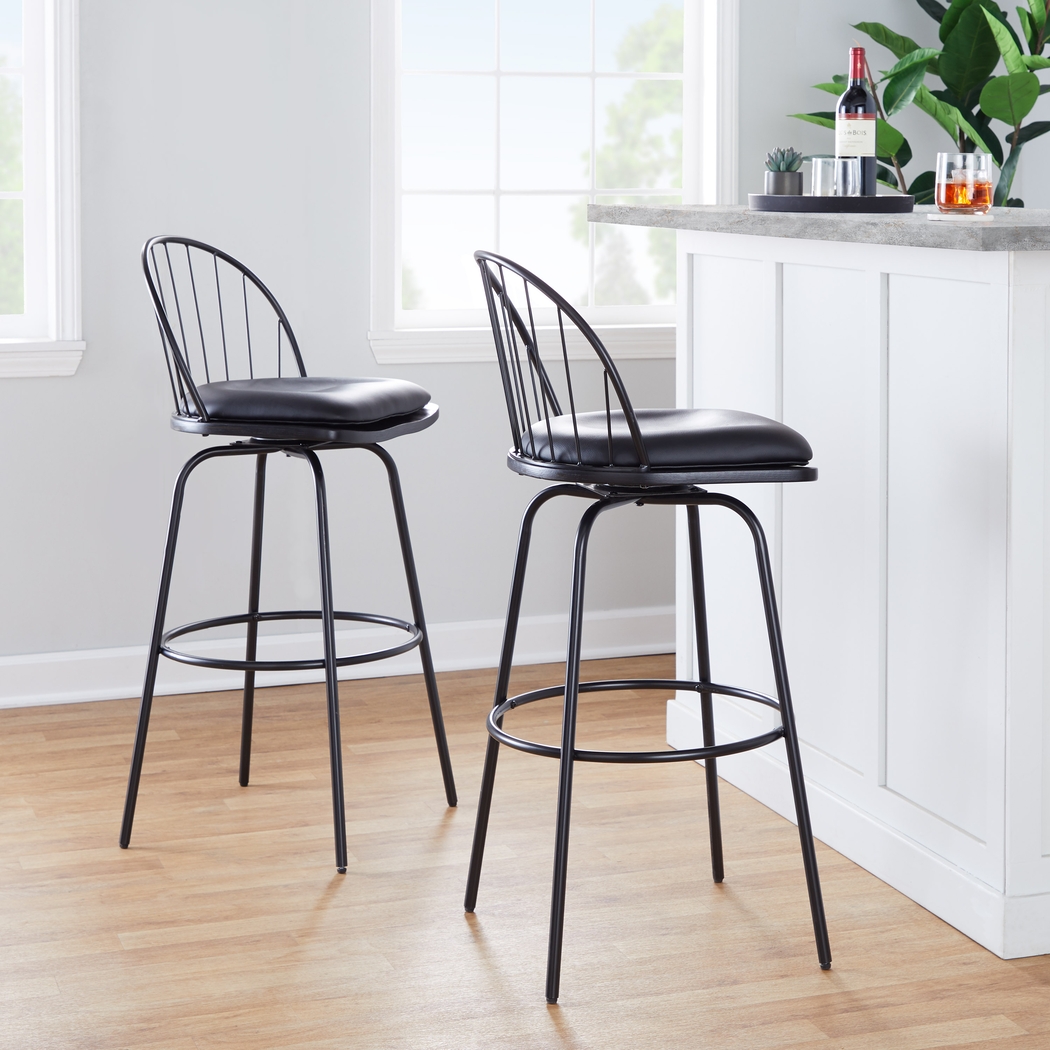 Charlias VI Black Swivel Barstool, Set of 2 - Thumbnail - Image 5