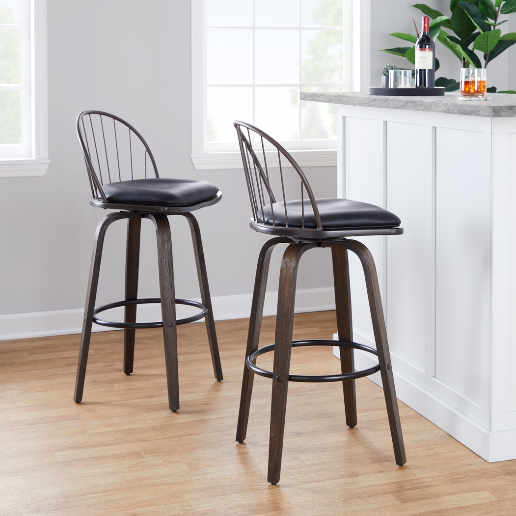 Charlias VIII Black Swivel Barstool, Set of 2 - Thumbnail - Image 3