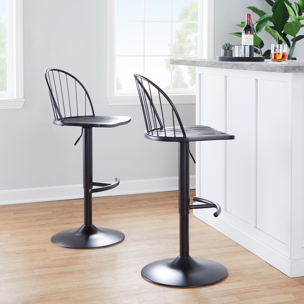 Charlias XI Black Adjustable Barstool, Set of 2 - Thumbnail - Image 4