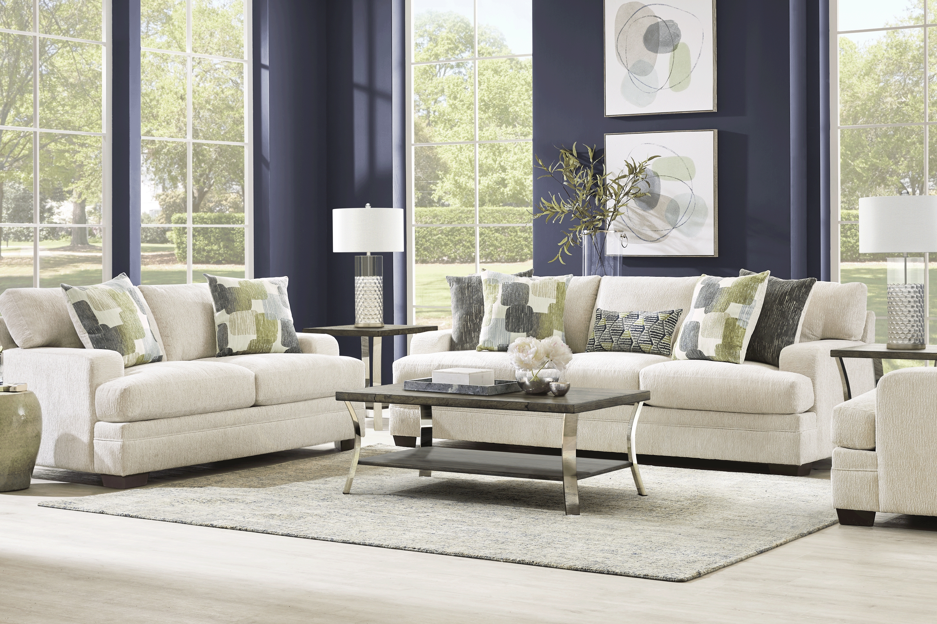 Charlton Street Off-White 7 Pc Living Room with Gel Foam Sleeper Sofa - Thumbnail - Image 1