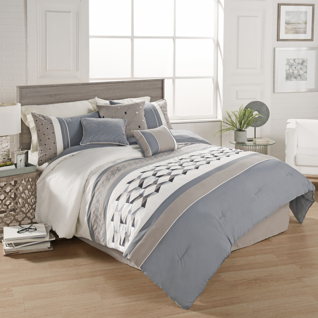 Charlyne Blue 7 Pc Queen Comforter Set - Thumbnail - Image 1