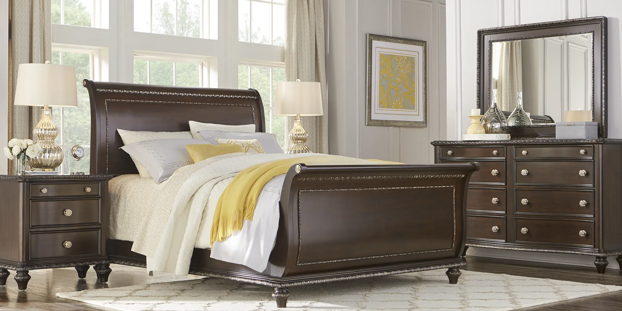 Charmaine Cherry 7 Pc King Sleigh Bedroom - Thumbnail - Image 1