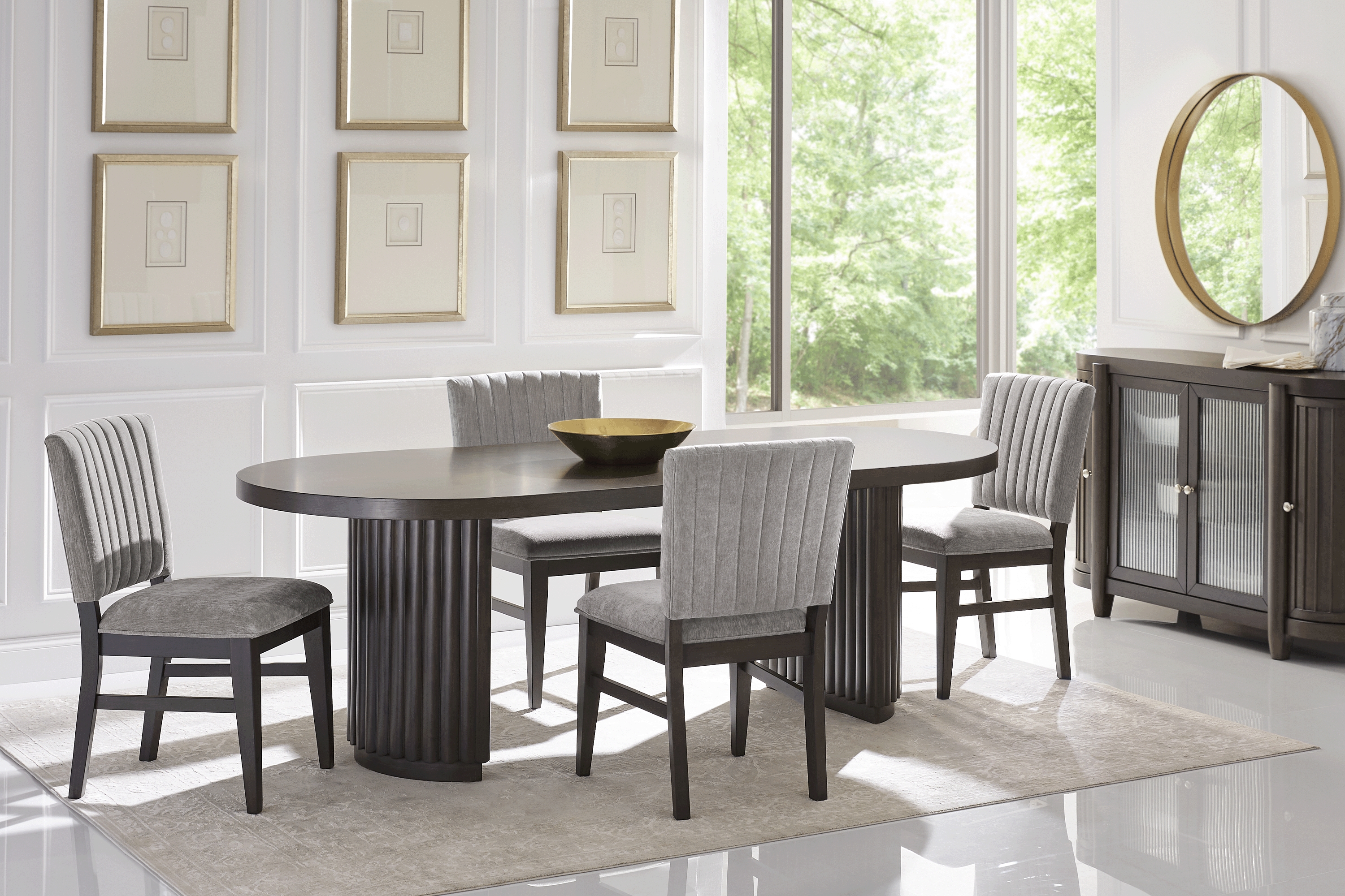 Cheetham Hill Espresso 90 in. 5 Pc Dining Room with Gray Chairs - Thumbnail - Image 1