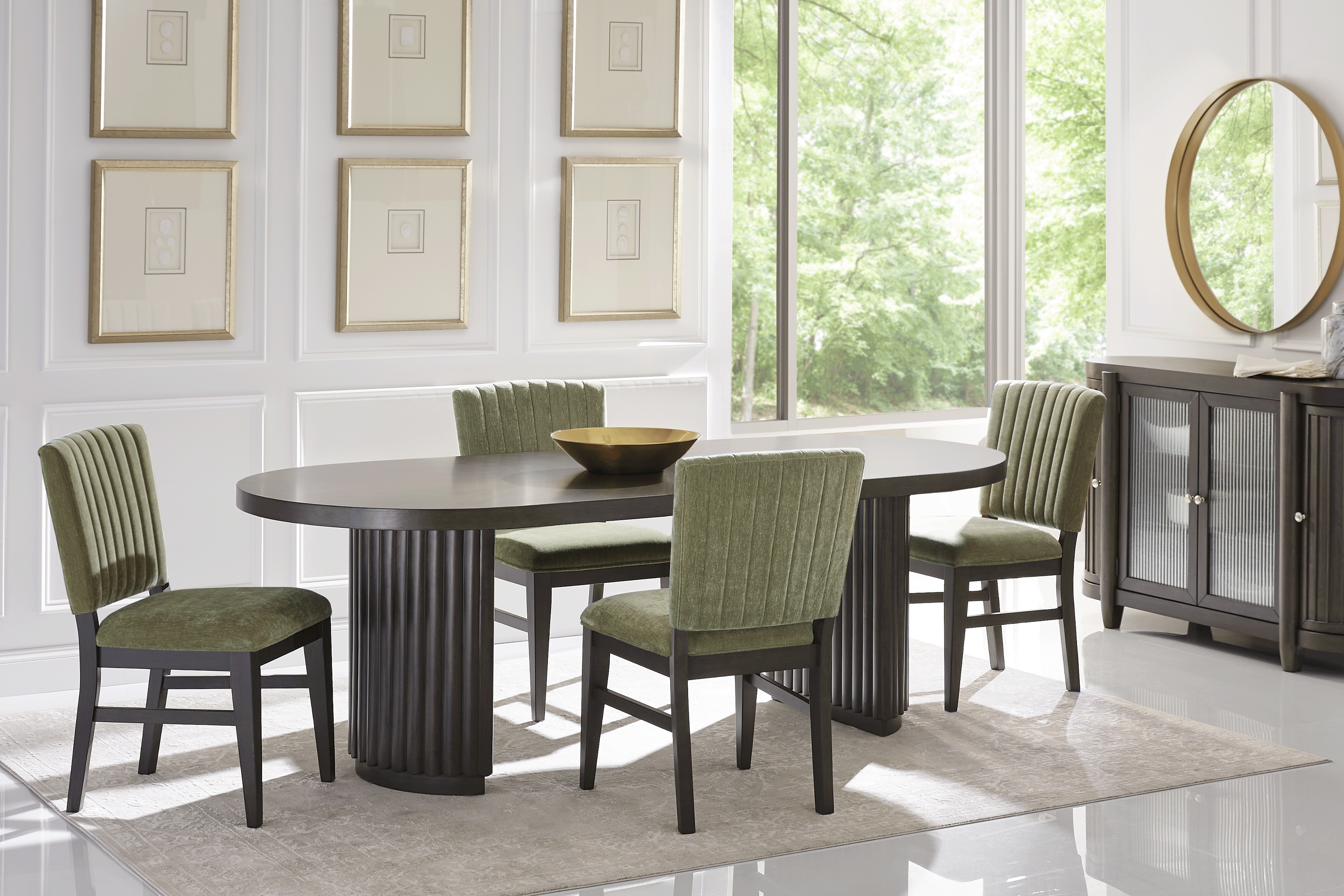 Cheetham Hill Espresso 90 in. 5 Pc Dining Room with Green Chairs - Thumbnail - Image 1