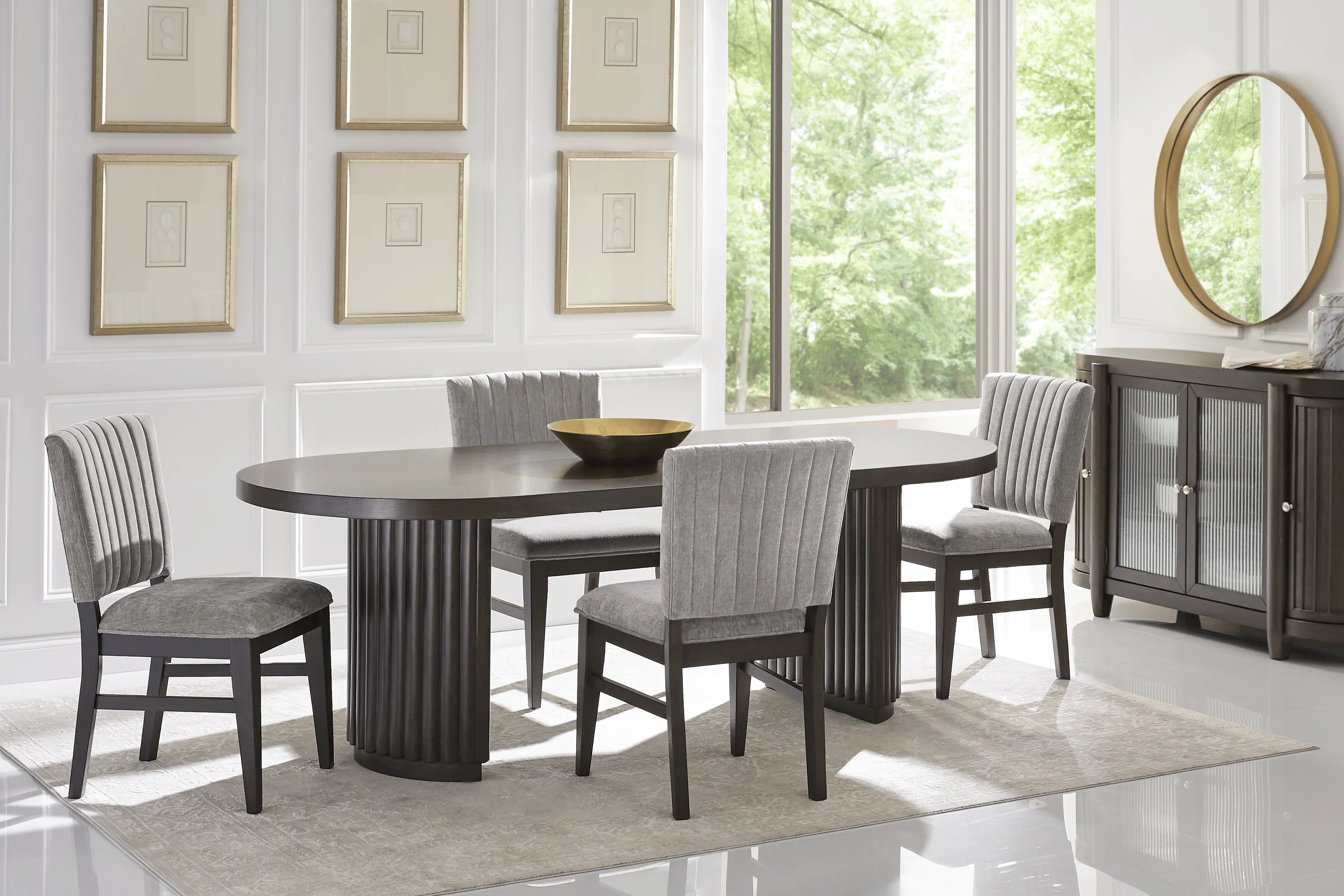 Cheetham Hill Espresso 90 in. 8 Pc Dining Room with Gray Chairs - Thumbnail - Image 1