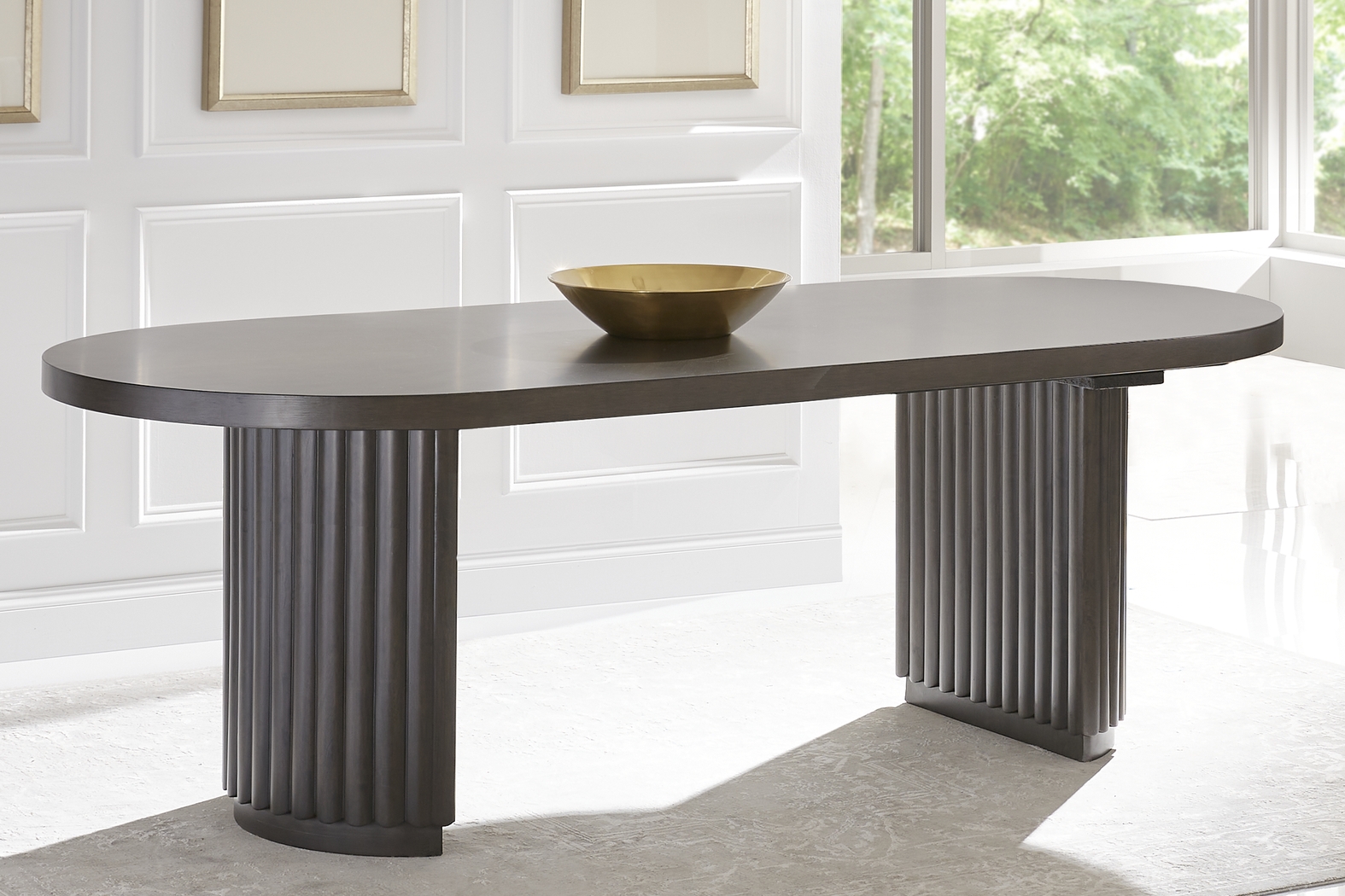 Cheetham Hill Espresso 90 in. 5 Pc Dining Room with White Chairs - Thumbnail - Image 3