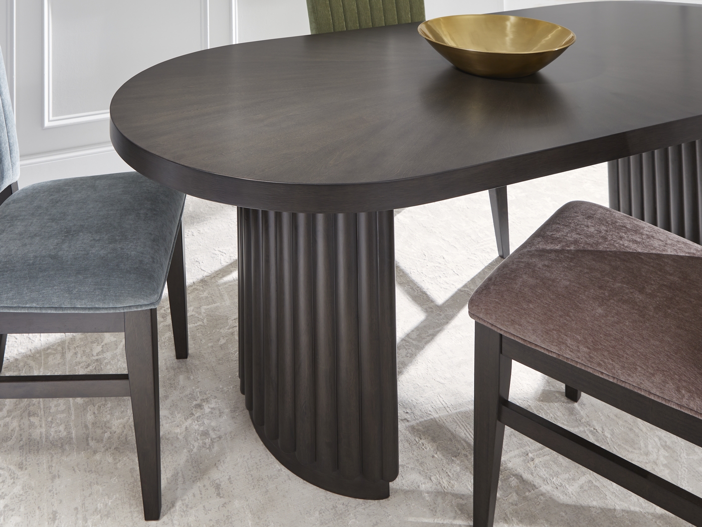 Cheetham Hill Espresso 90 in. 5 Pc Dining Room with White Chairs - Thumbnail - Image 4