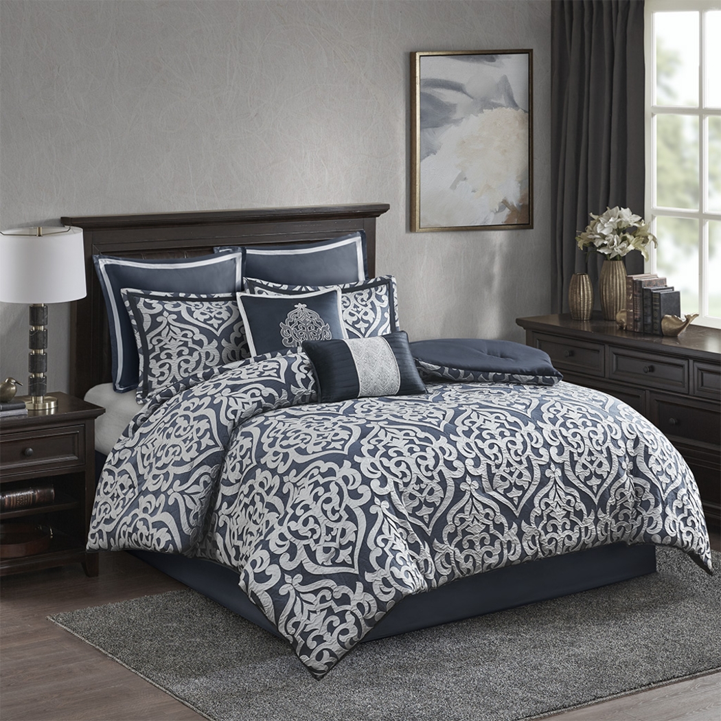 Cherbourg Navy 8 Pc Queen Comforter Set - Thumbnail - Image 2
