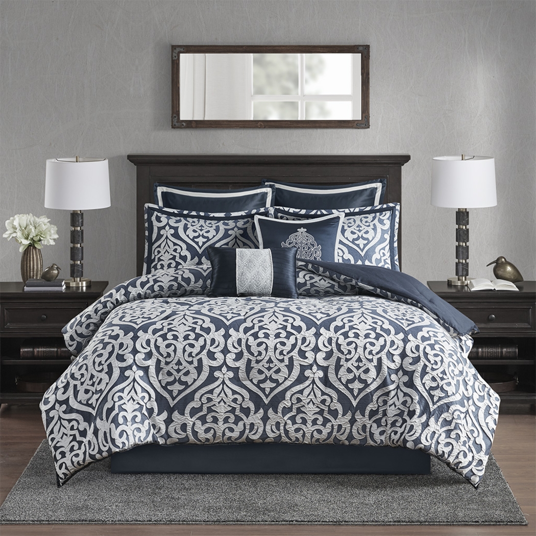 Cherbourg Navy 8 Pc Queen Comforter Set - Thumbnail - Image 1