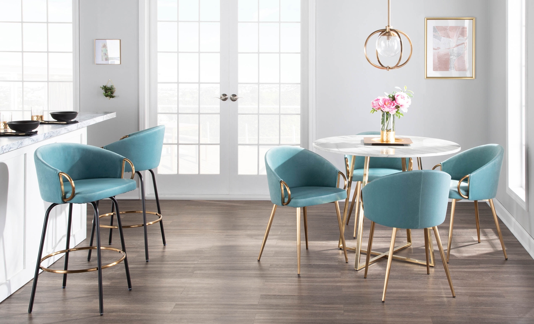 Cherlyn Blue Velvet Counter Height Stool, Set of 2 - Thumbnail - Image 9