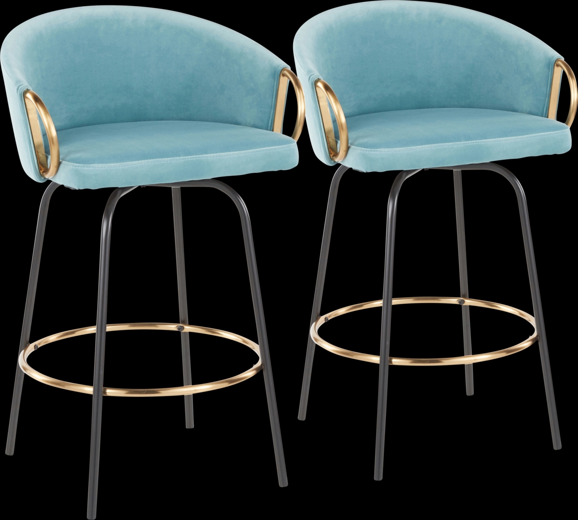 Cherlyn Blue Velvet Counter Height Stool, Set of 2 - Thumbnail - Image 1