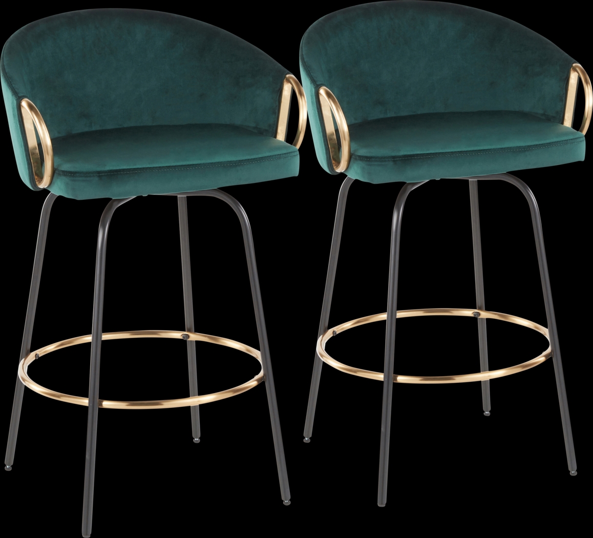 Cherlyn Green Velvet Counter Height Stool, Set of 2 - Thumbnail - Image 1