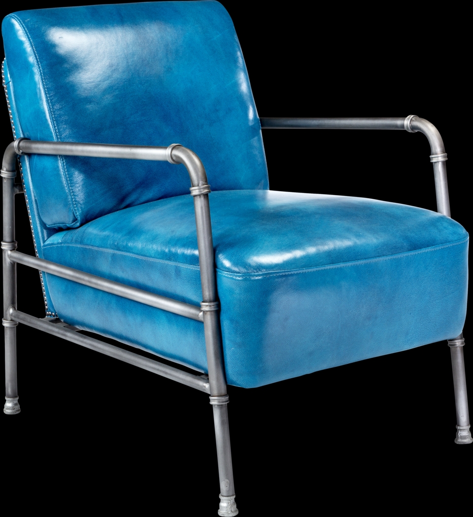 Chertsey Blue Leather Accent Chair - Thumbnail - Image 1