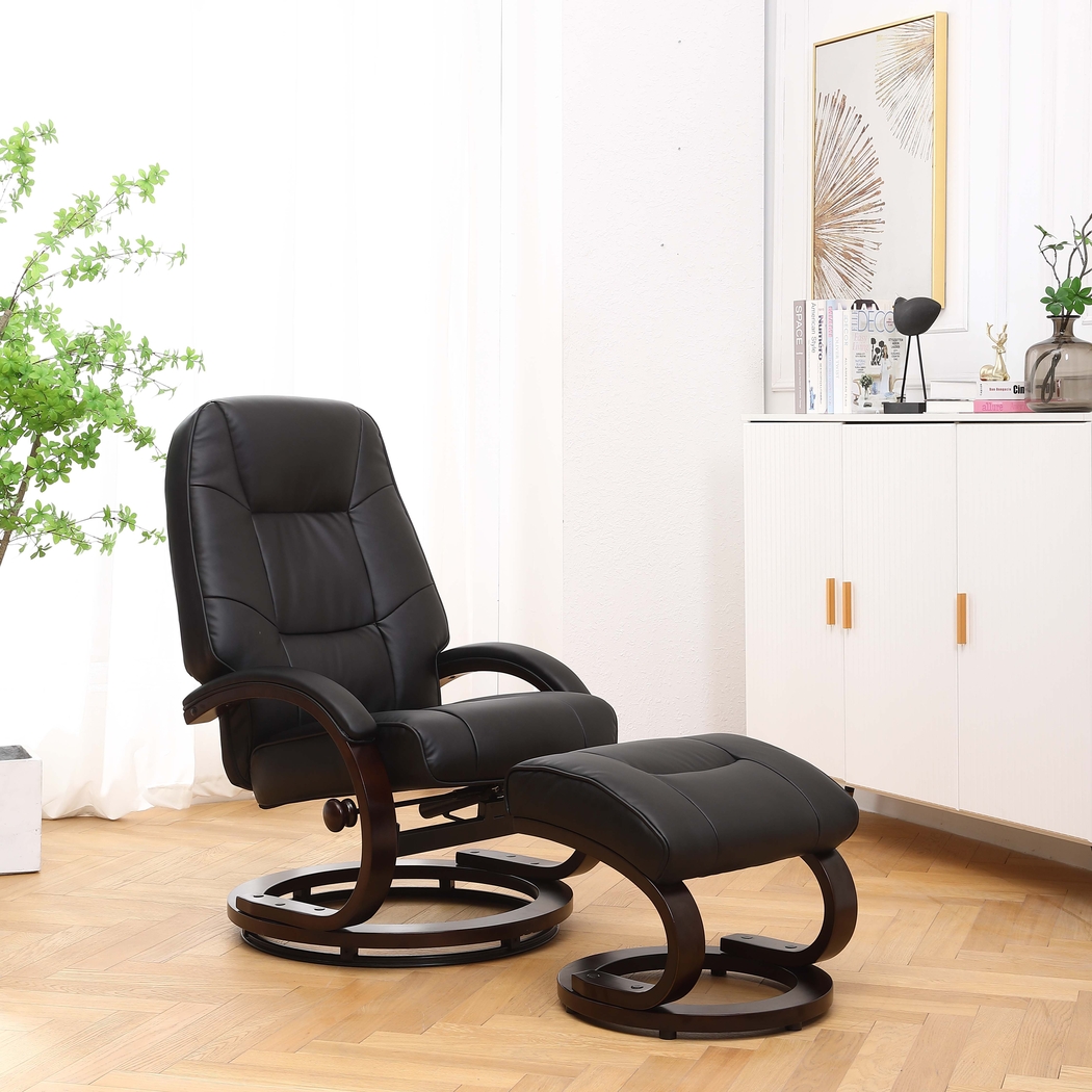 Cherwek Black Manual Recliner and Ottoman - Thumbnail - Image 2