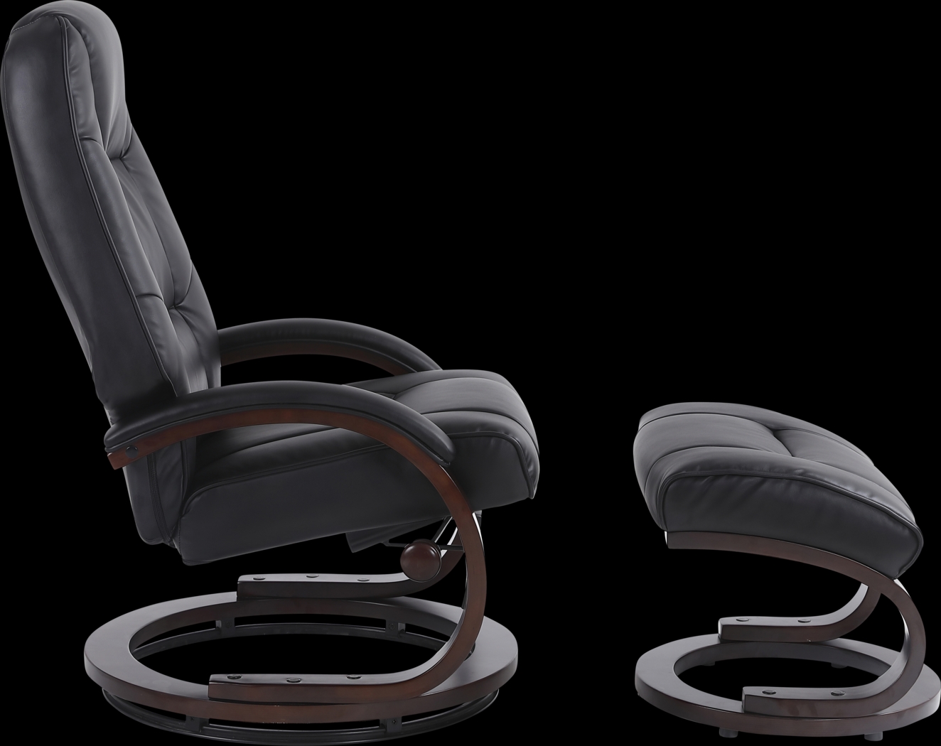 Cherwek Black Manual Recliner and Ottoman - Thumbnail - Image 4