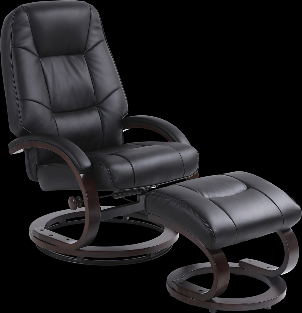 Cherwek Black Manual Recliner and Ottoman - Thumbnail - Image 1