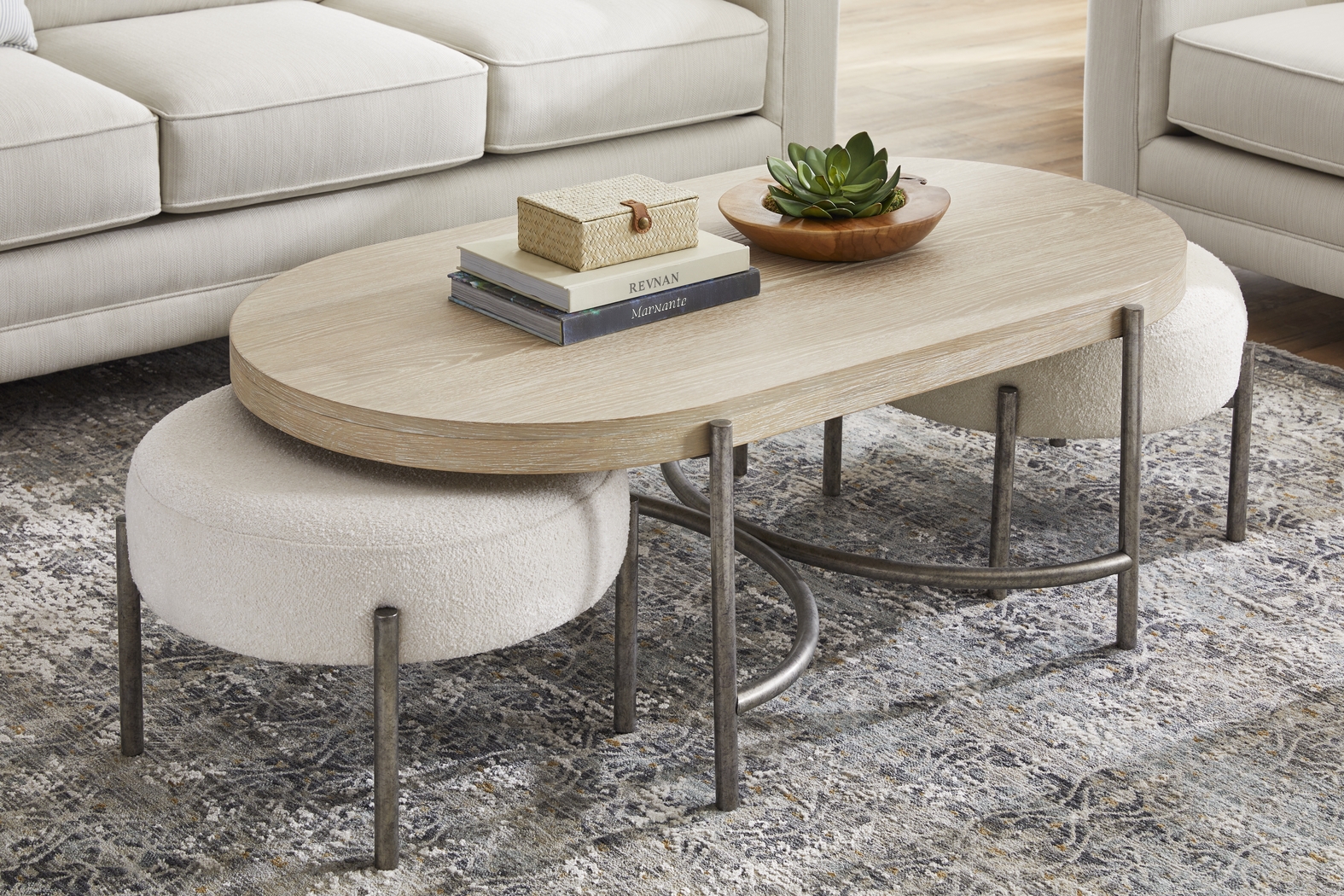 Cheshire Gray Cocktail Table with Two Ottomans - Thumbnail - Image 3
