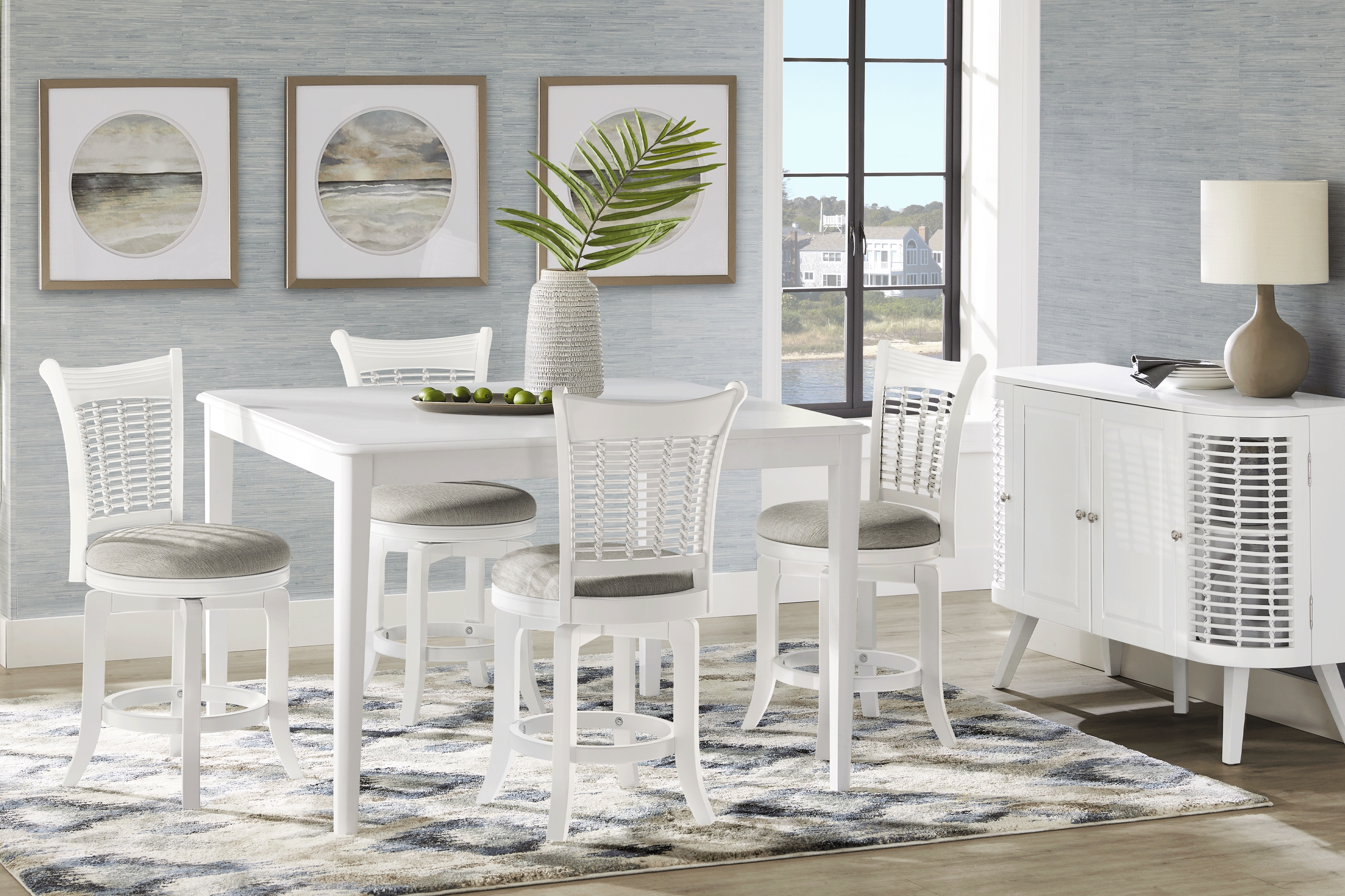Chesterman White 5 Pc Counter Height Dining Room with Swivel Stools - Thumbnail - Image 1