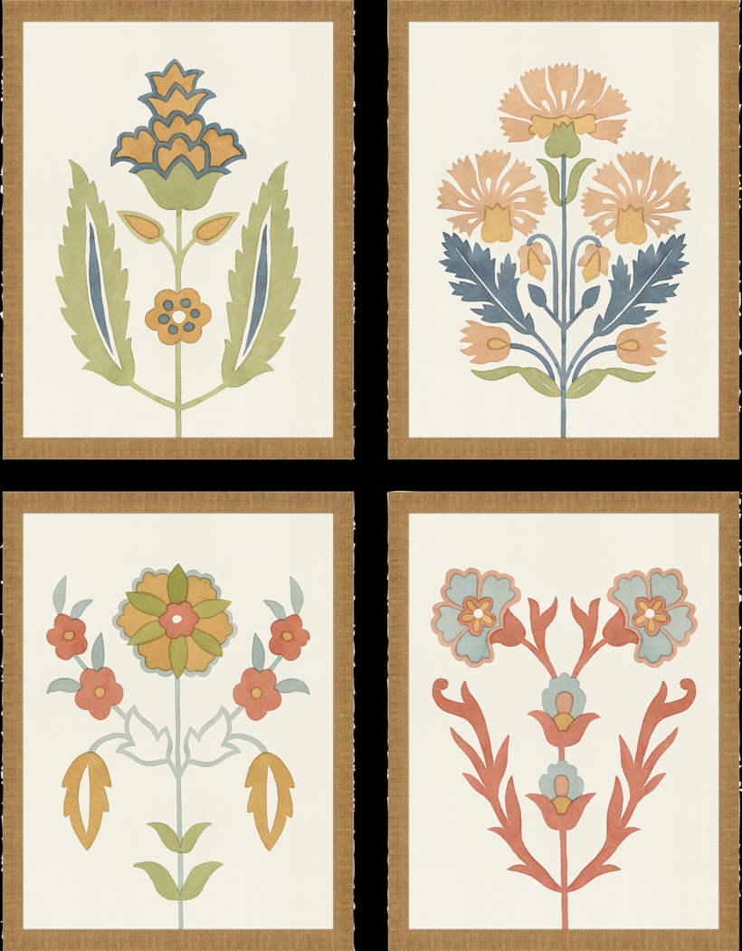 Chic Flourish Beige Artwork, Set of 4 - Thumbnail - Image 1