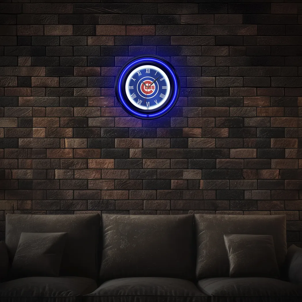 Chicago Cubs Blue Neon Wall Clock - Thumbnail - Image 2