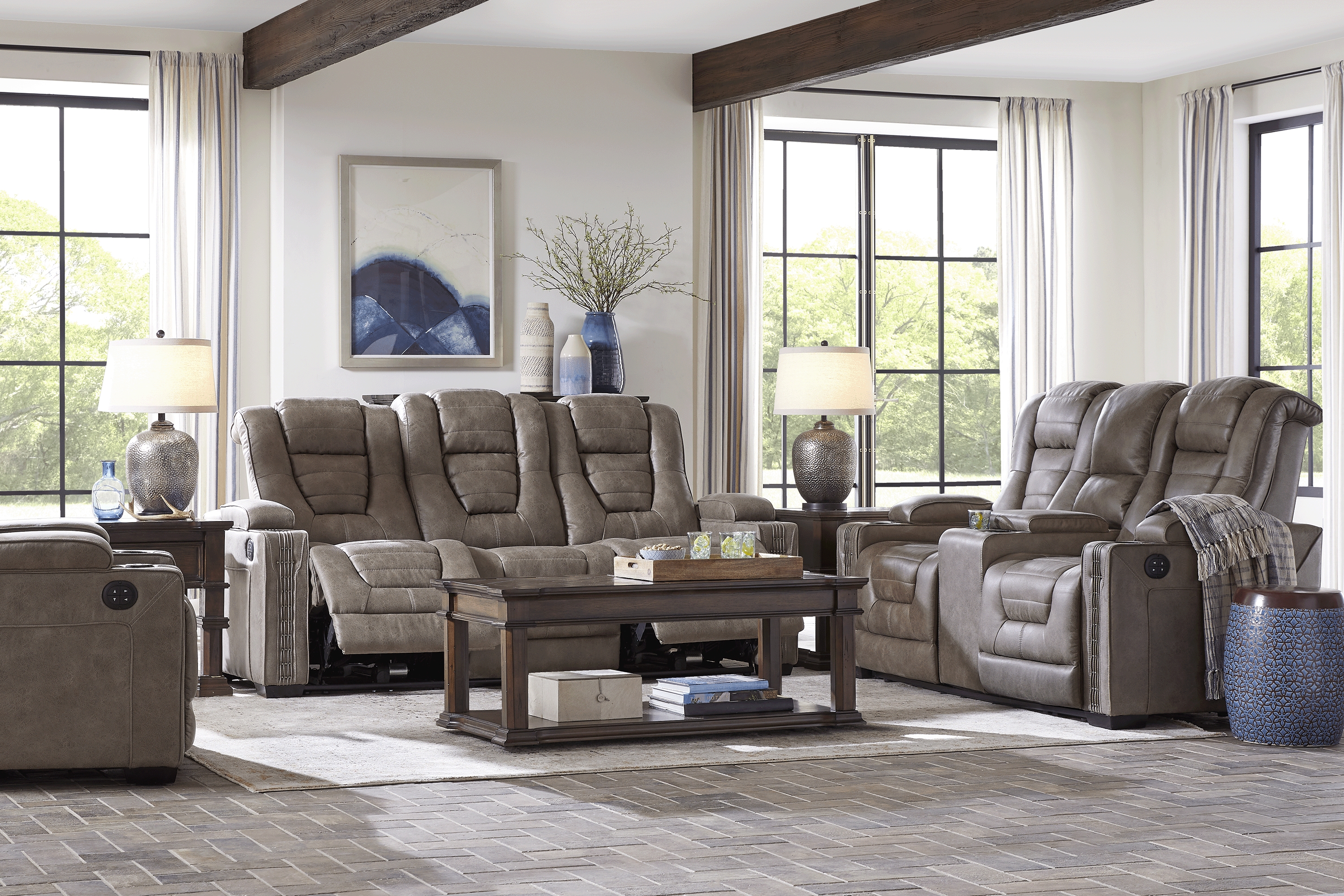 Chief Taupe 6 Pc Dual Power Reclining Living Room - Thumbnail - Image 1