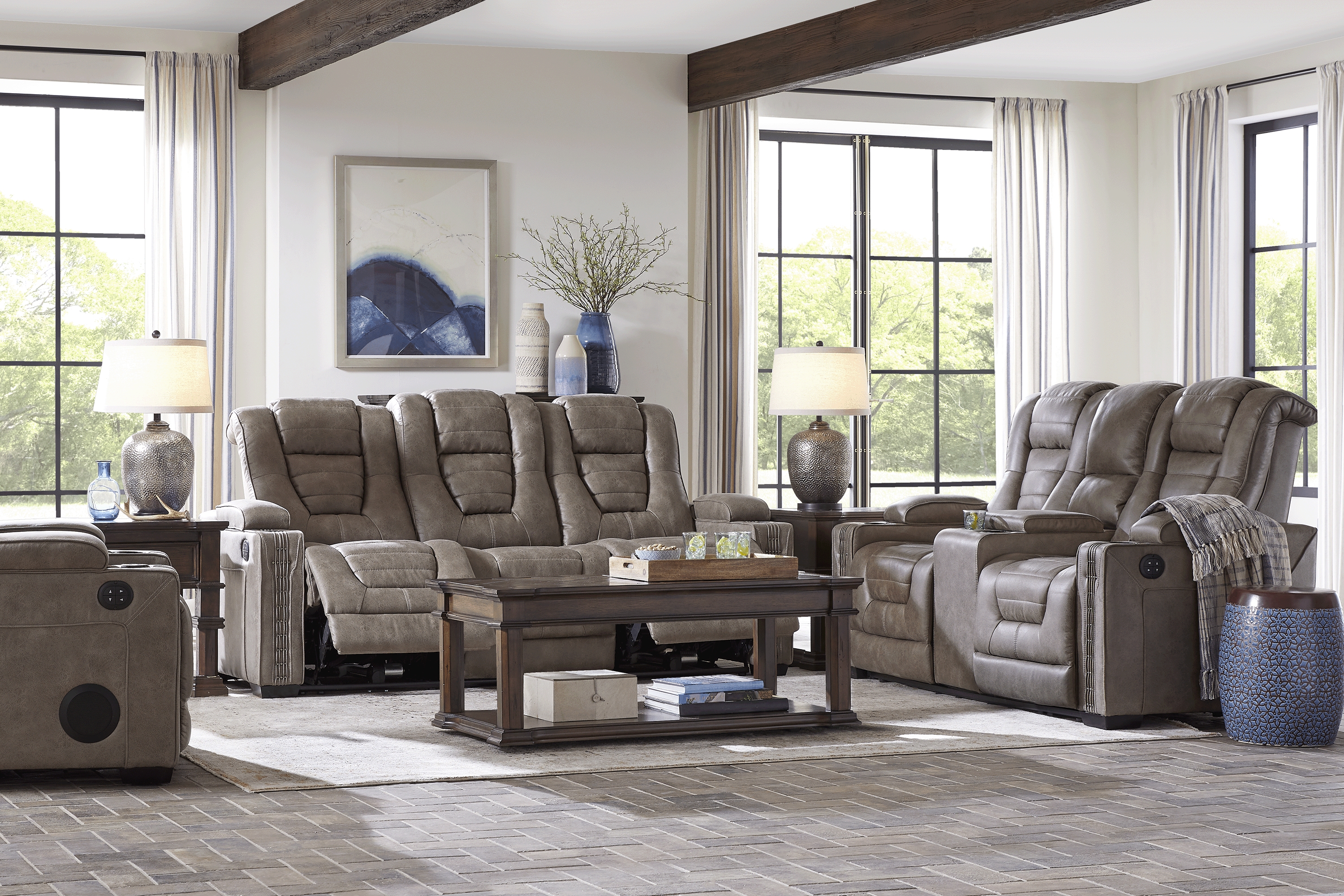 Eric Church Highway To Home Chief Taupe 7 Pc Dual Power Reclining Living Room - Thumbnail - Image 1
