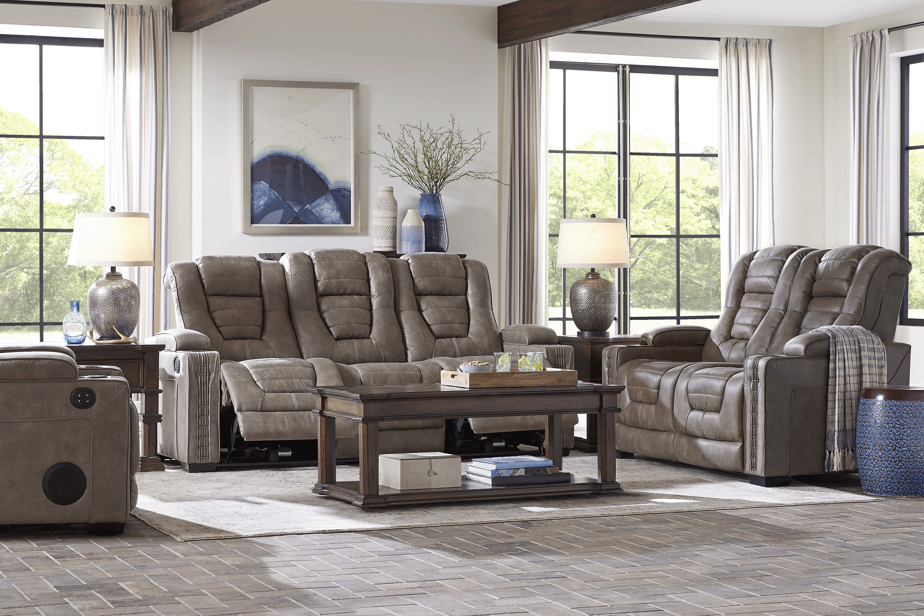 Chief Taupe 7 Pc Living Room with Dual Power Reclining Sofa - Thumbnail - Image 1