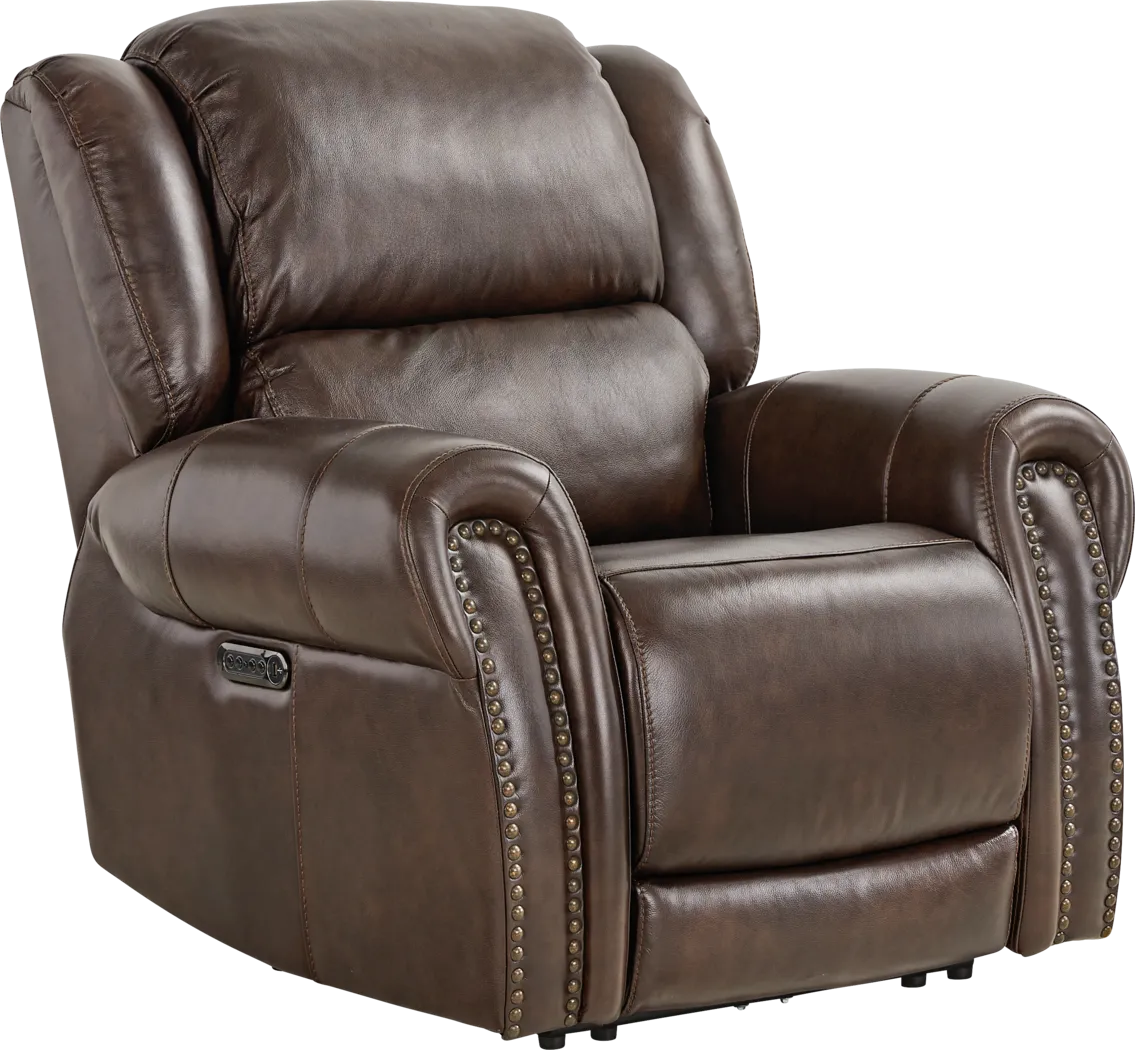 Churchill Brown 3 Pc Dual Power Reclining Leather Living Room - Thumbnail - Image 15