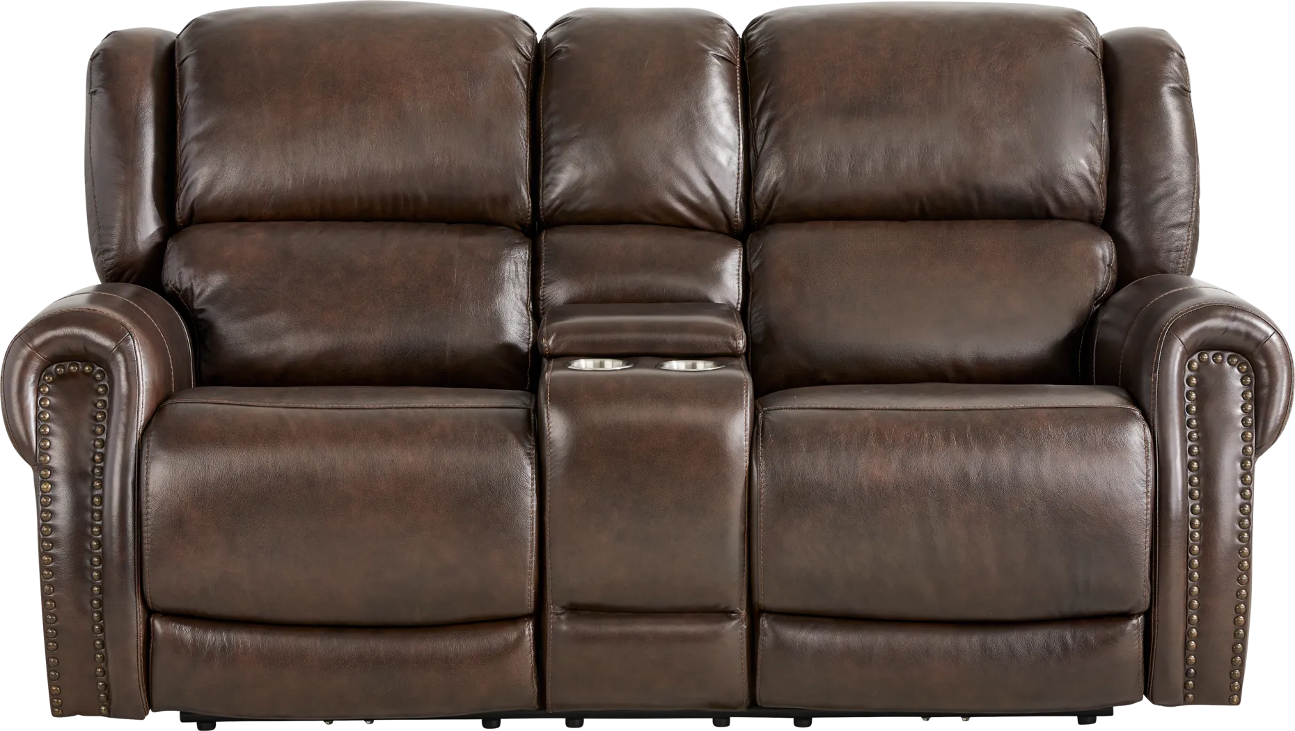 Churchill Brown Dual Power Reclining Leather Loveseat - Thumbnail - Image 2