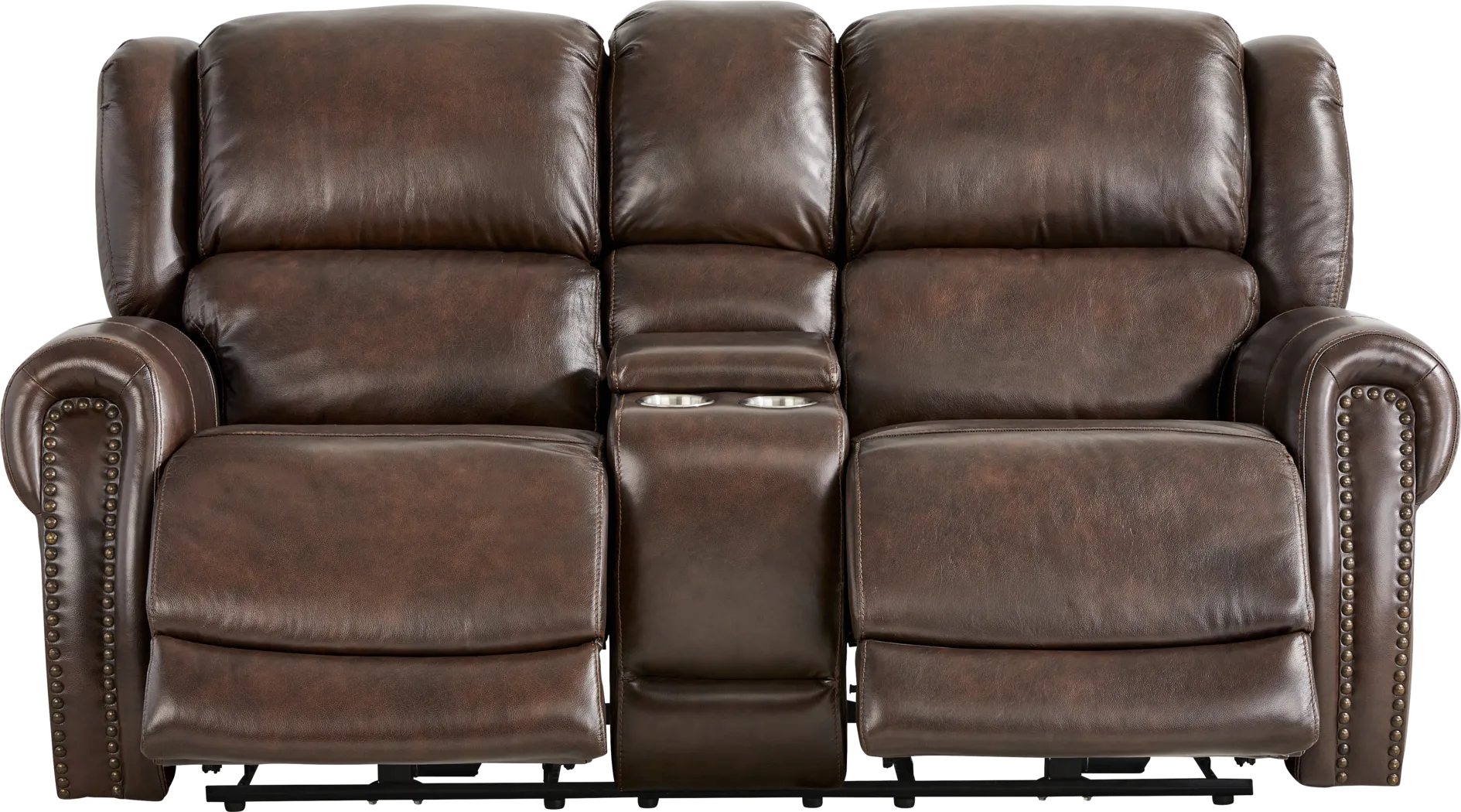 Churchill Brown Dual Power Reclining Leather Loveseat - Thumbnail - Image 1
