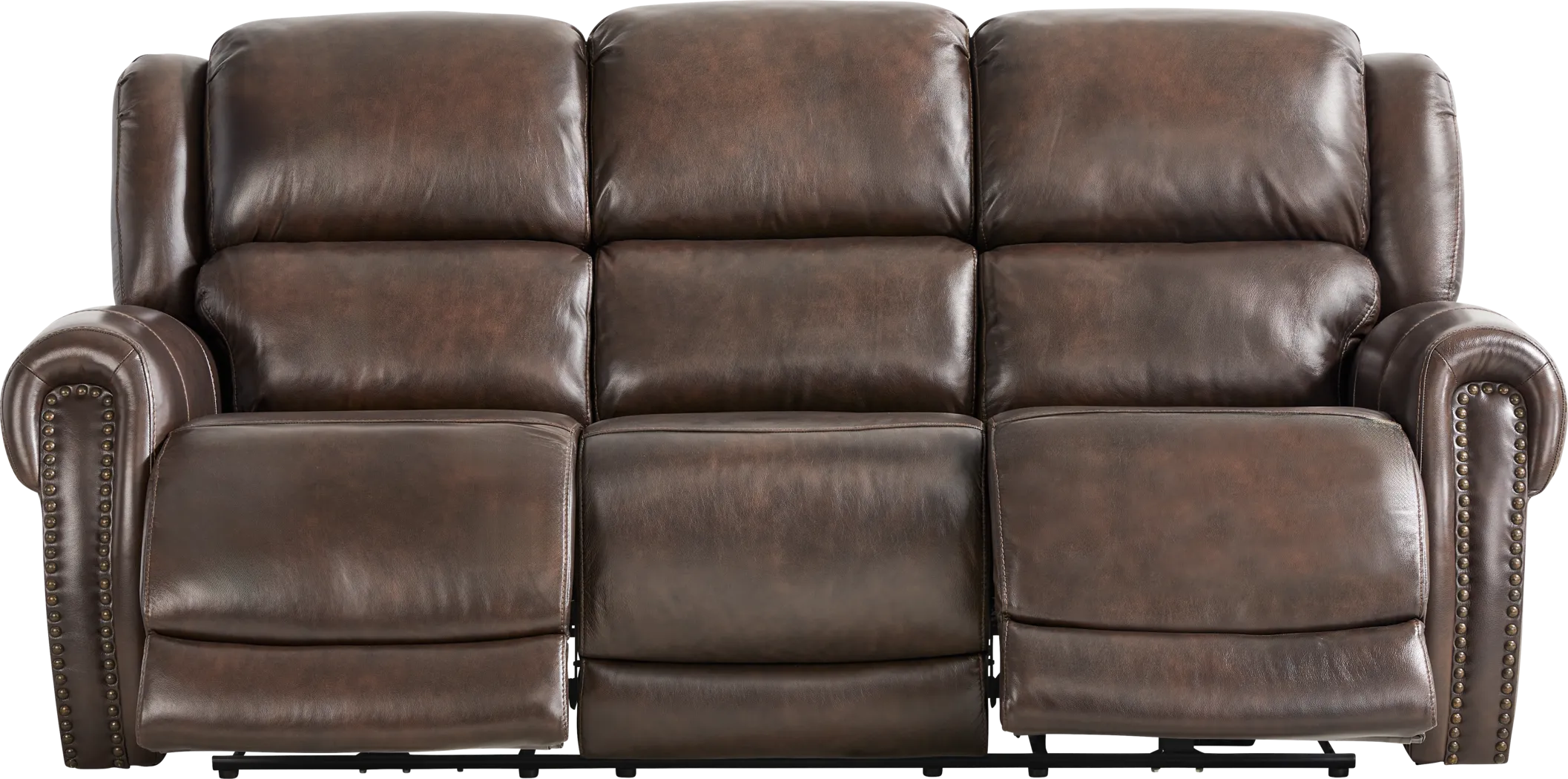 Churchill Brown Dual Power Reclining Leather Sofa - Thumbnail - Image 1