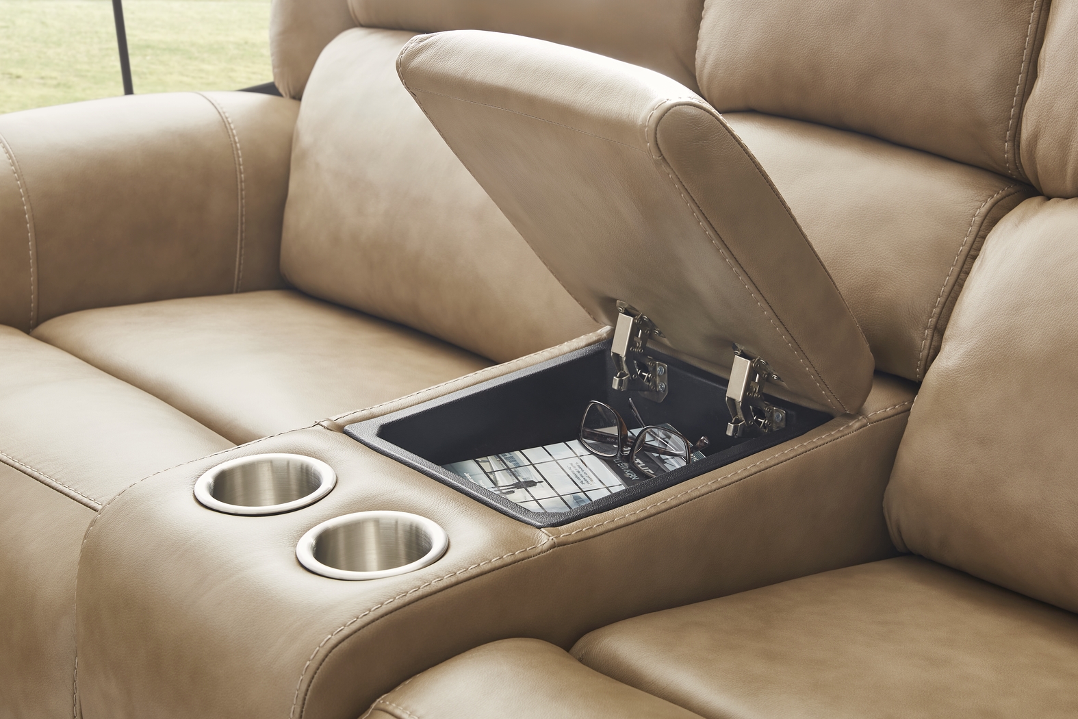 Churchill Taupe 8 Pc Dual Power Reclining Leather Living Room - Thumbnail - Image 12