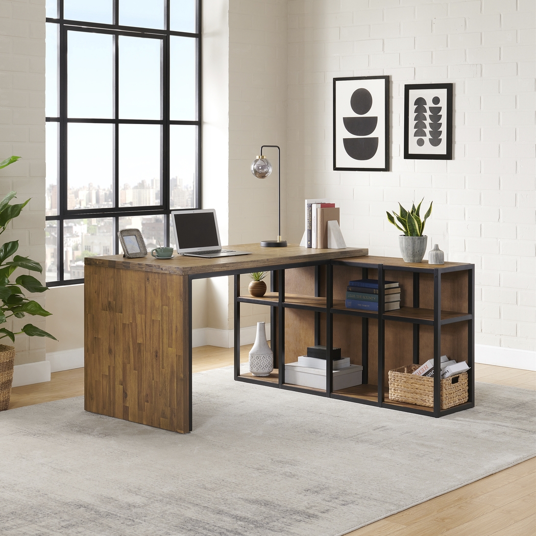 Churrea Brown L Desk with Storage - Thumbnail - Image 2