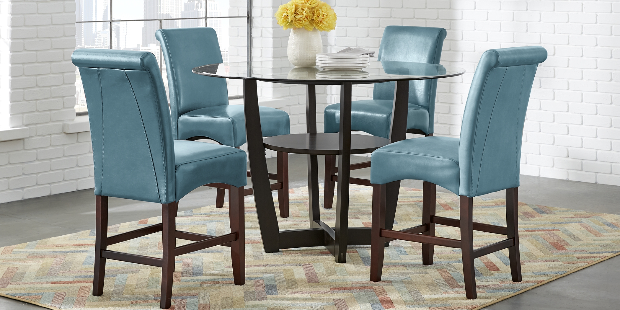 Ciara Espresso 5 Pc 48" Counter Height Dining Set with Blue Stools - Thumbnail - Image 1