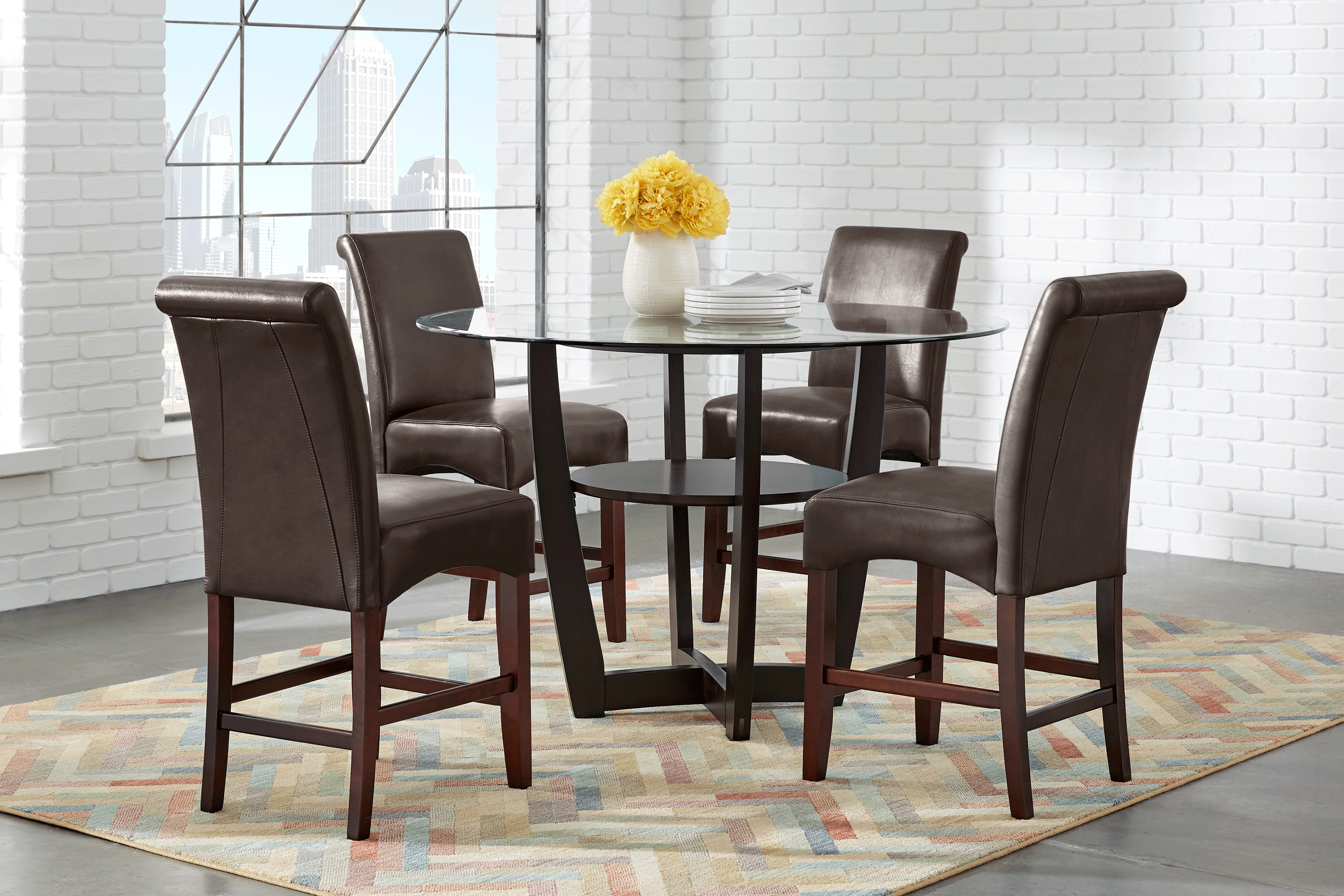 Ciara Espresso 5 Pc 48" Counter Height Dining Set with Brown Stools - Thumbnail - Image 1
