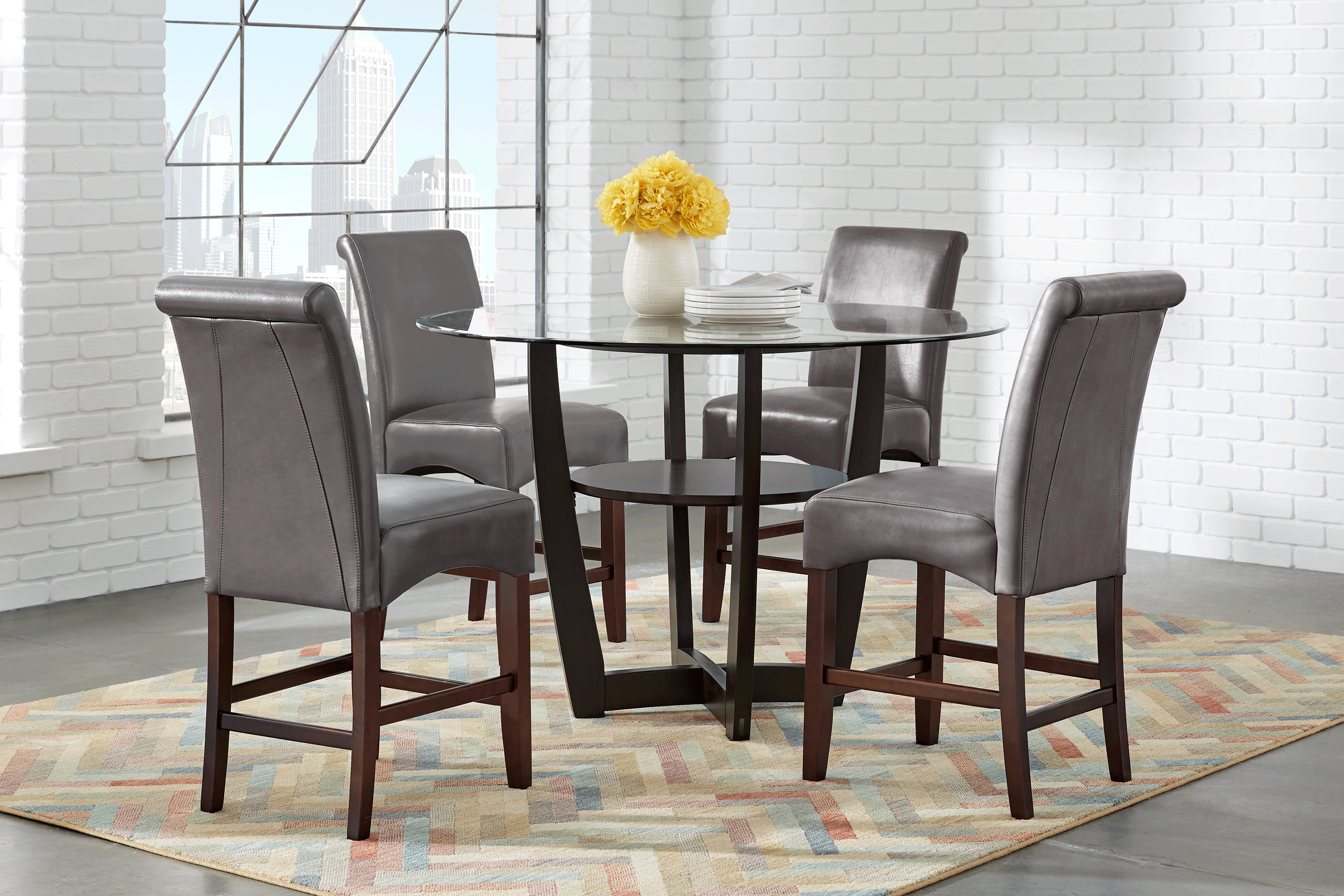 Ciara Espresso 5 Pc 48" Counter Height Dining Set with Charcoal Stools - Thumbnail - Image 1