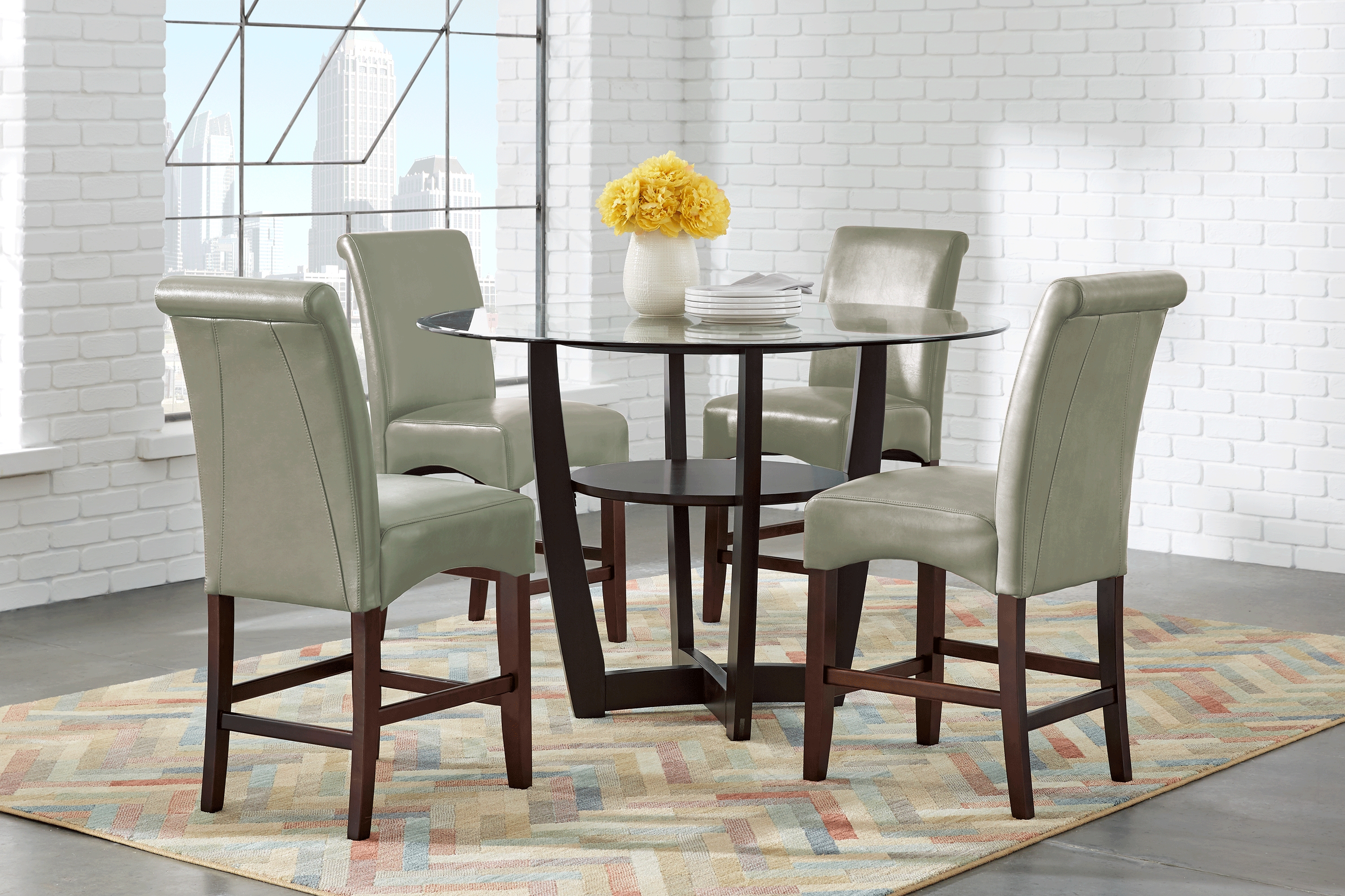 Ciara Espresso 5 Pc 48" Counter Height Dining Set with Green Stools - Thumbnail - Image 1