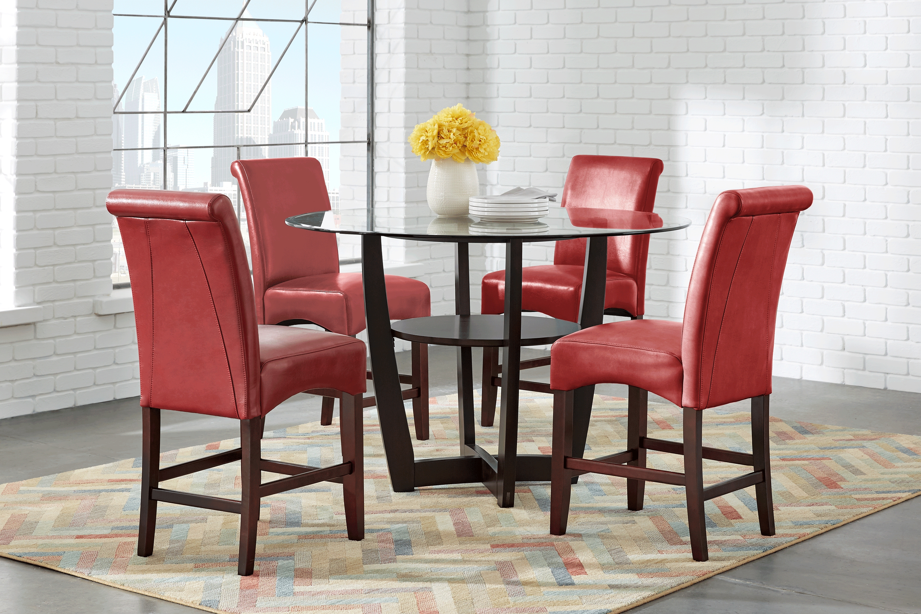 Ciara Espresso 5 Pc 48" Counter Height Dining Set with Red Stools - Thumbnail - Image 1