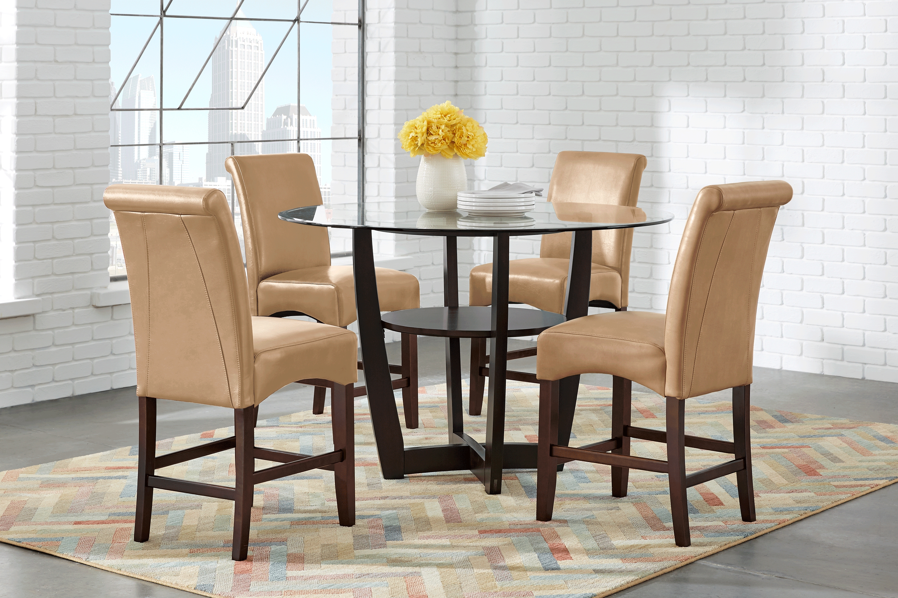 Ciara Espresso 5 Pc 48" Counter Height Dining Set with Tan Stools - Thumbnail - Image 1