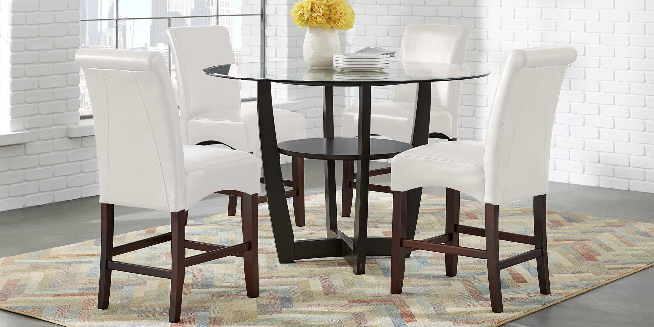 Ciara Espresso 5 Pc Counter Height Dining Set with Ivory Stools - Thumbnail - Image 1