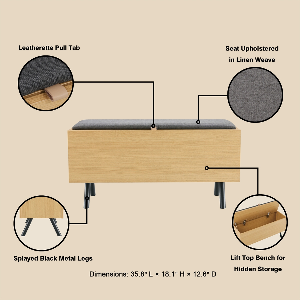 Cindebran Brown Storage Bench - Thumbnail - Image 5