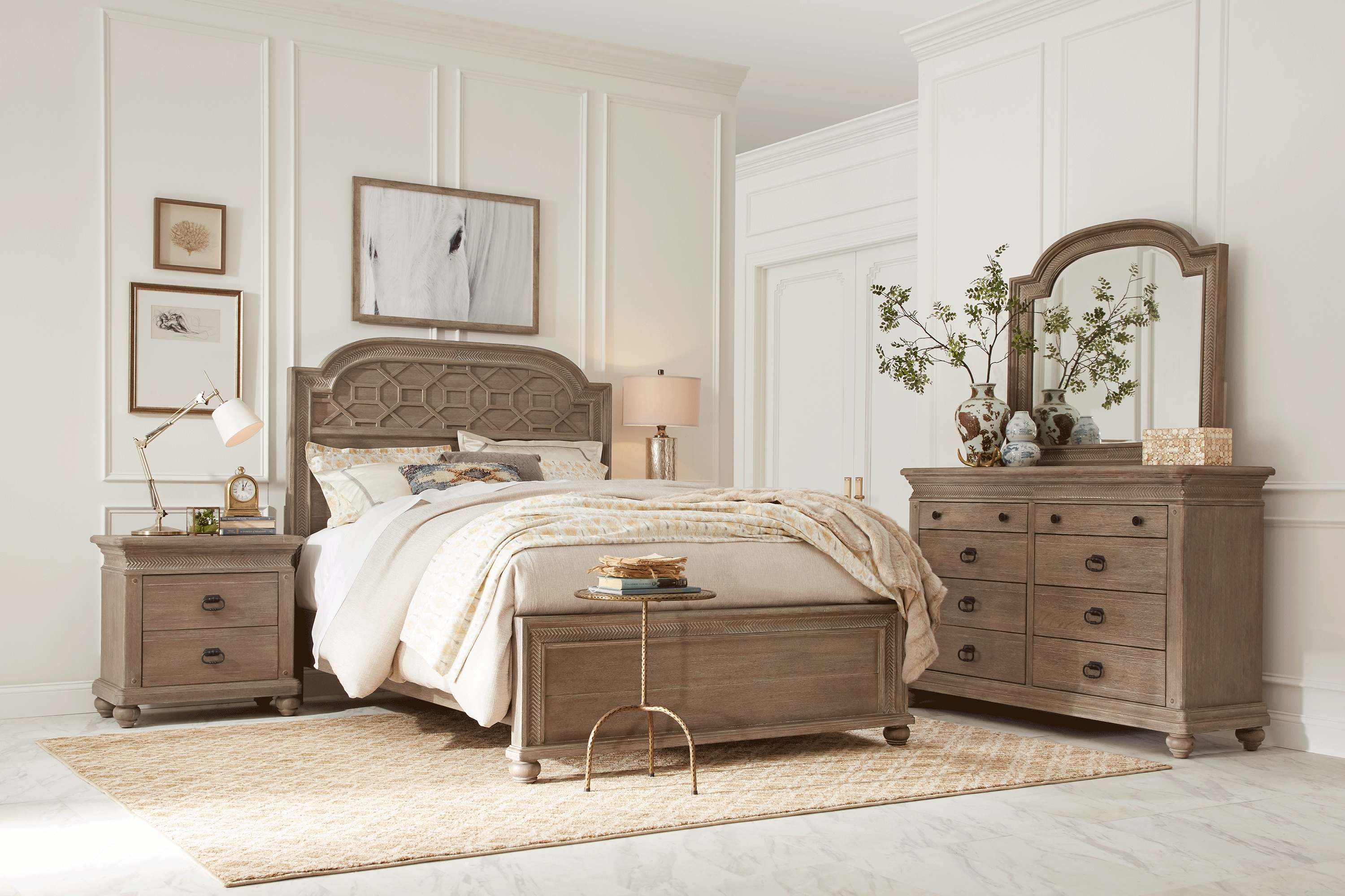 Cindy Crawford Home Abbington Gray 7 Pc King Panel Bedroom - Thumbnail - Image 1