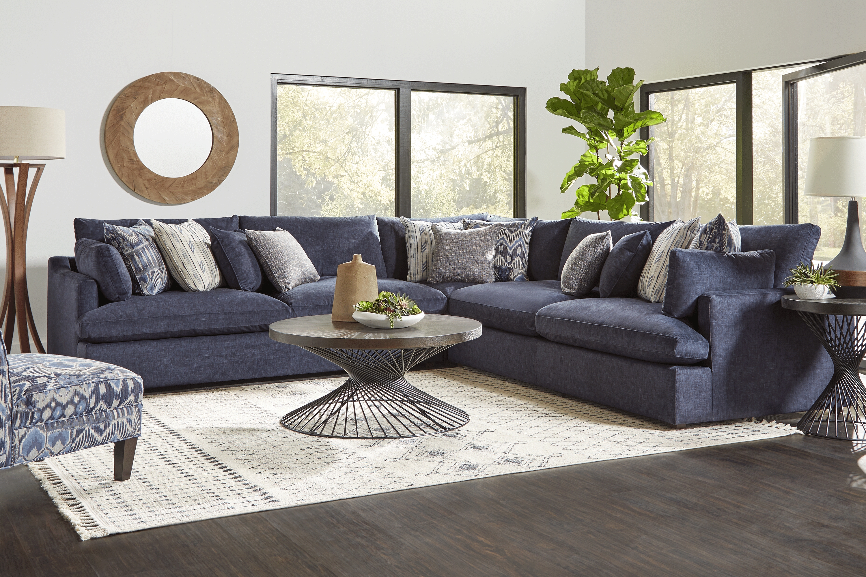 Cindy Crawford Home Aldon Boulevard Navy 3 Pc Sectional - Thumbnail - Image 2