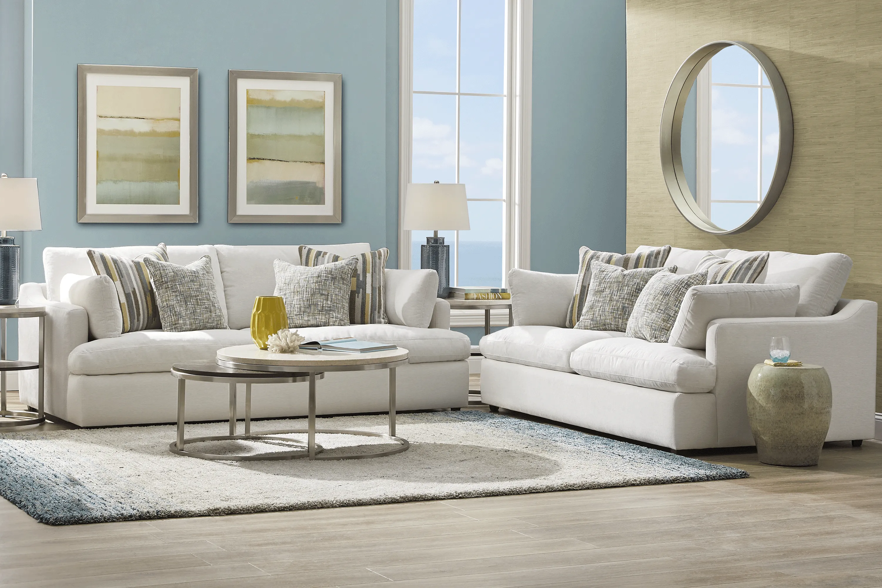 Cindy Crawford Home Aldon Park White 7 Pc Living Room - Thumbnail - Image 1